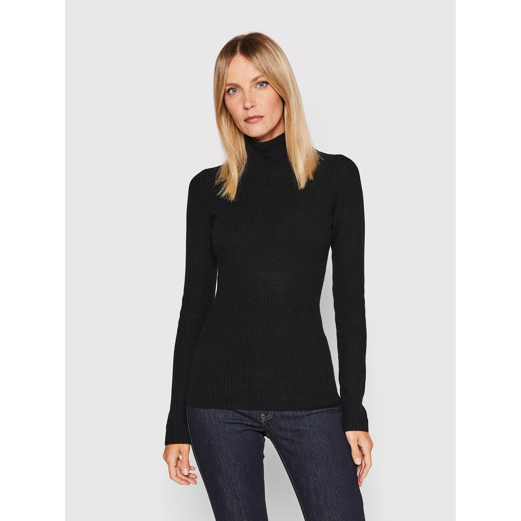 Trussardi Bluză cu gât Archive Ribs 56M00532 Negru Regular Fit - Pled.ro