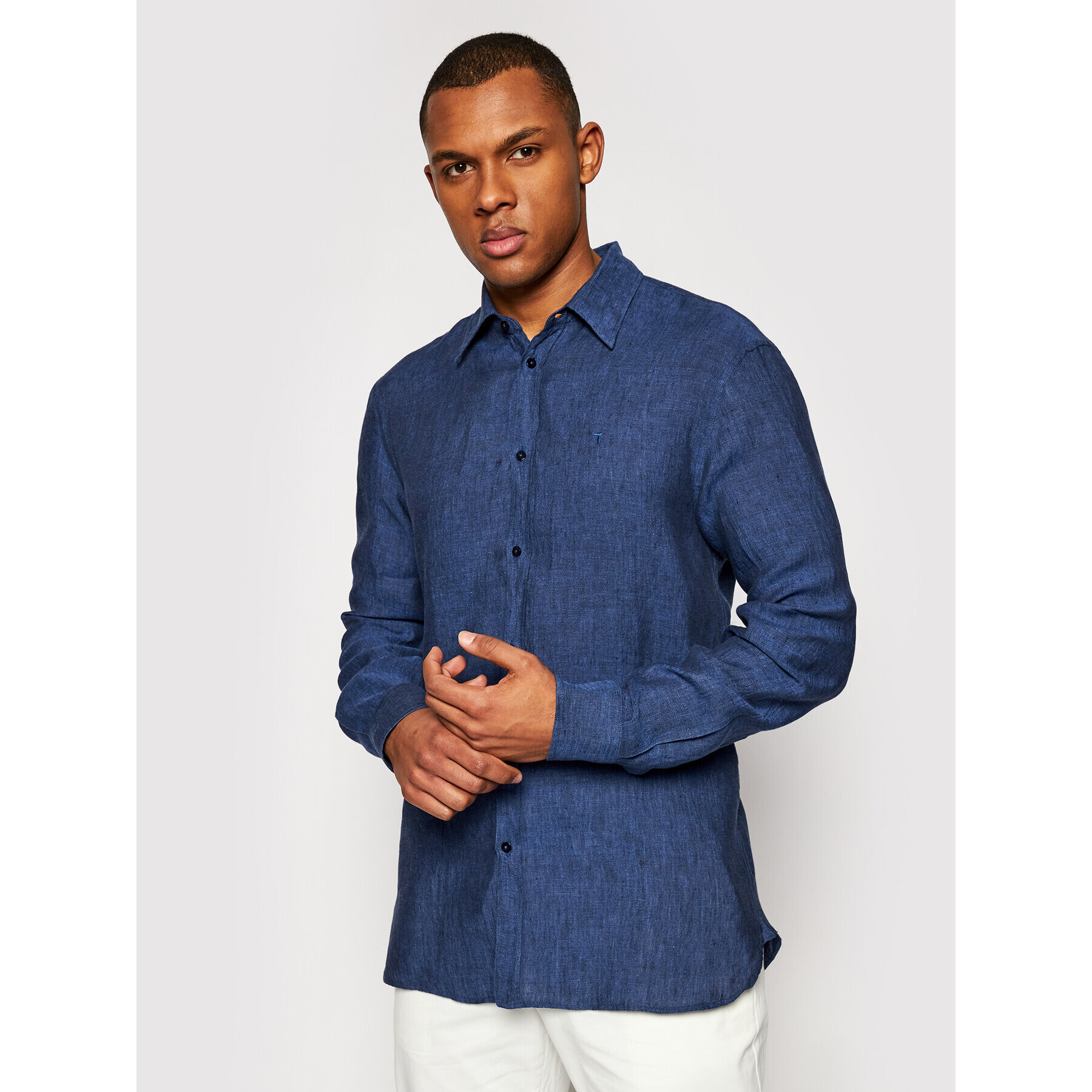 Trussardi Cămașă Yarn Dyed 52C00212 Bleumarin Close Fit - Pled.ro