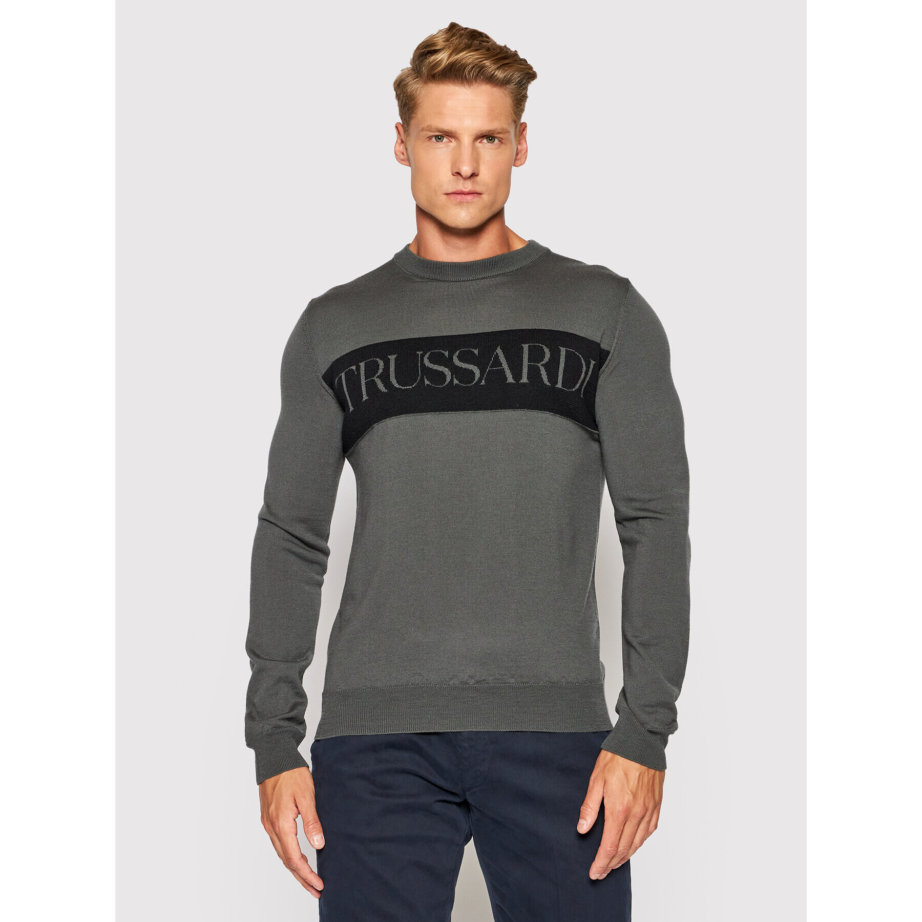 Trussardi Pulover Logo 52M00517 Gri Regular Fit - Pled.ro