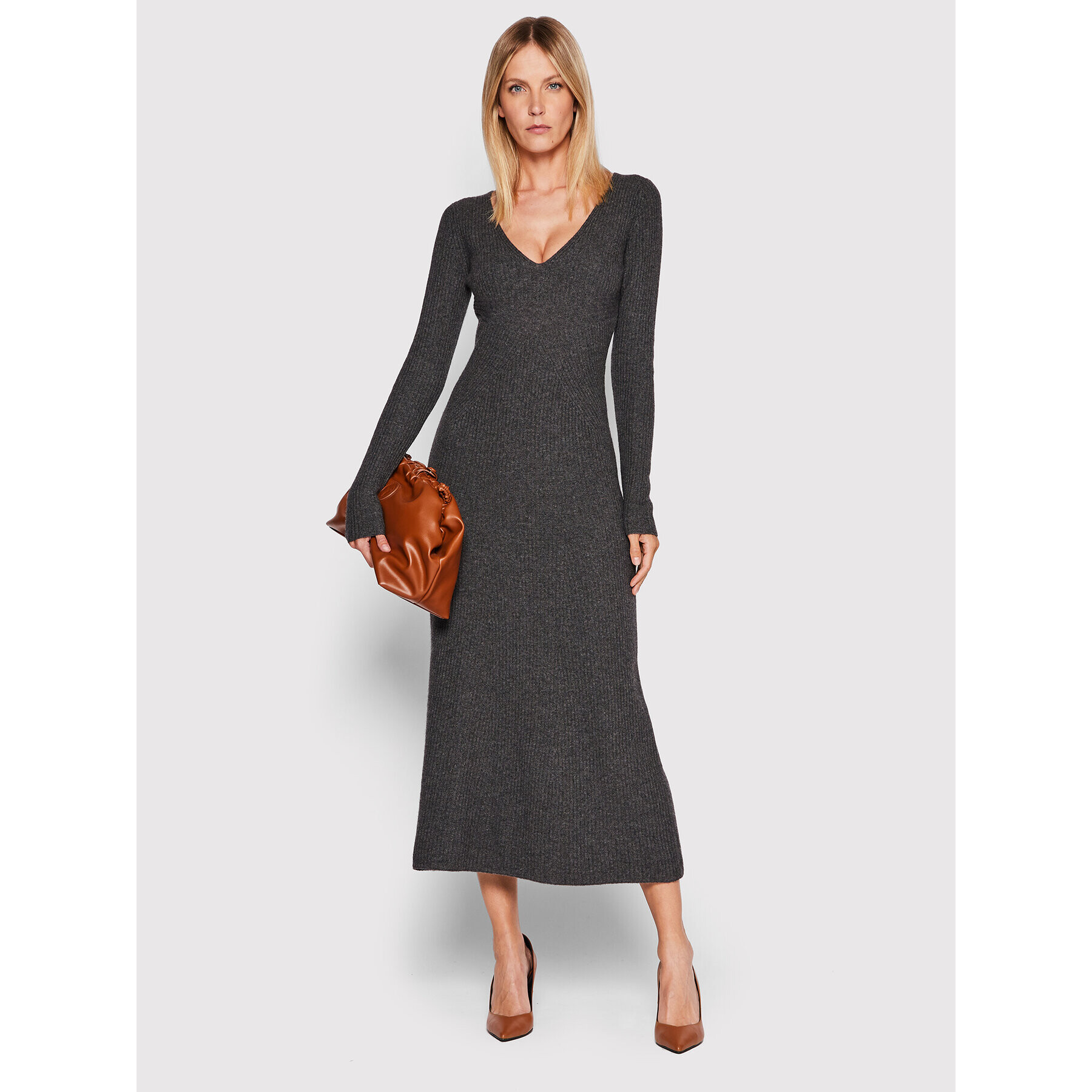 Trussardi Rochie tricotată Archive Ribs 56D00625 Gri Regular Fit - Pled.ro