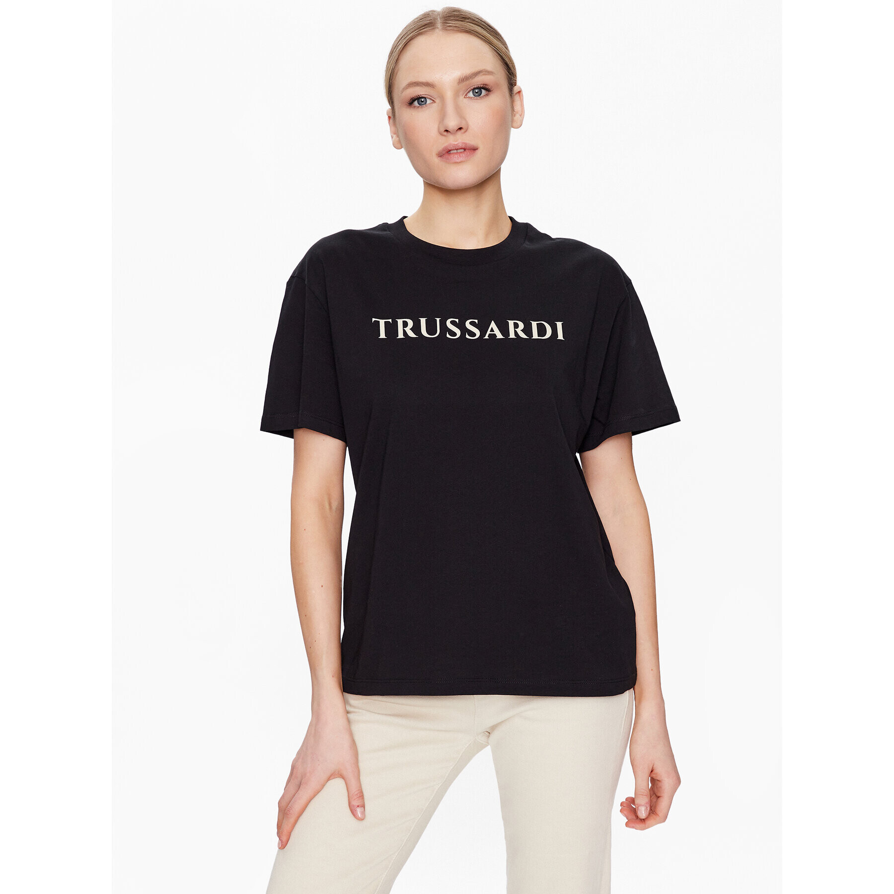 Trussardi Tricou Lettering Print 56T00565 Negru Regular Fit - Pled.ro