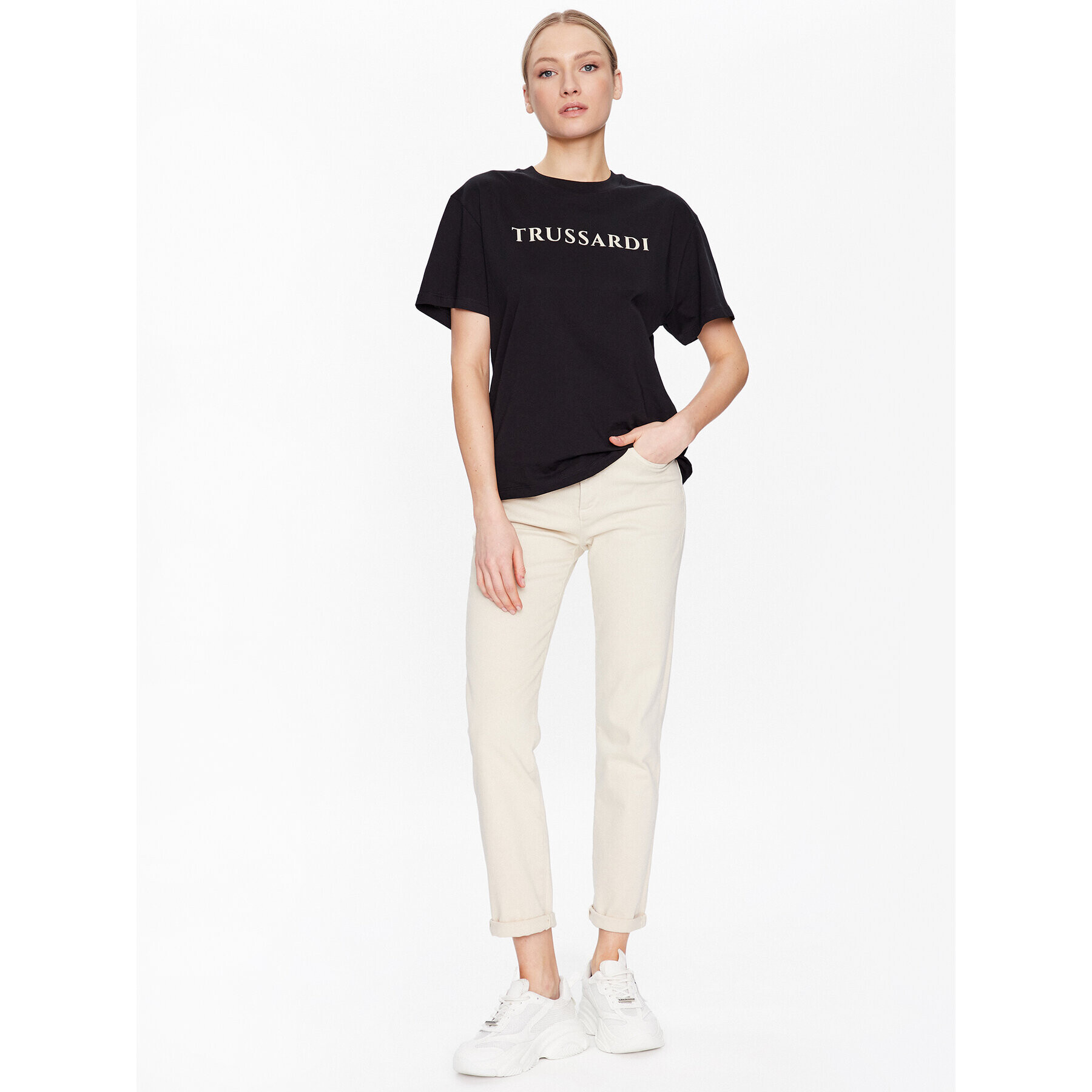 Trussardi Tricou Lettering Print 56T00565 Negru Regular Fit - Pled.ro