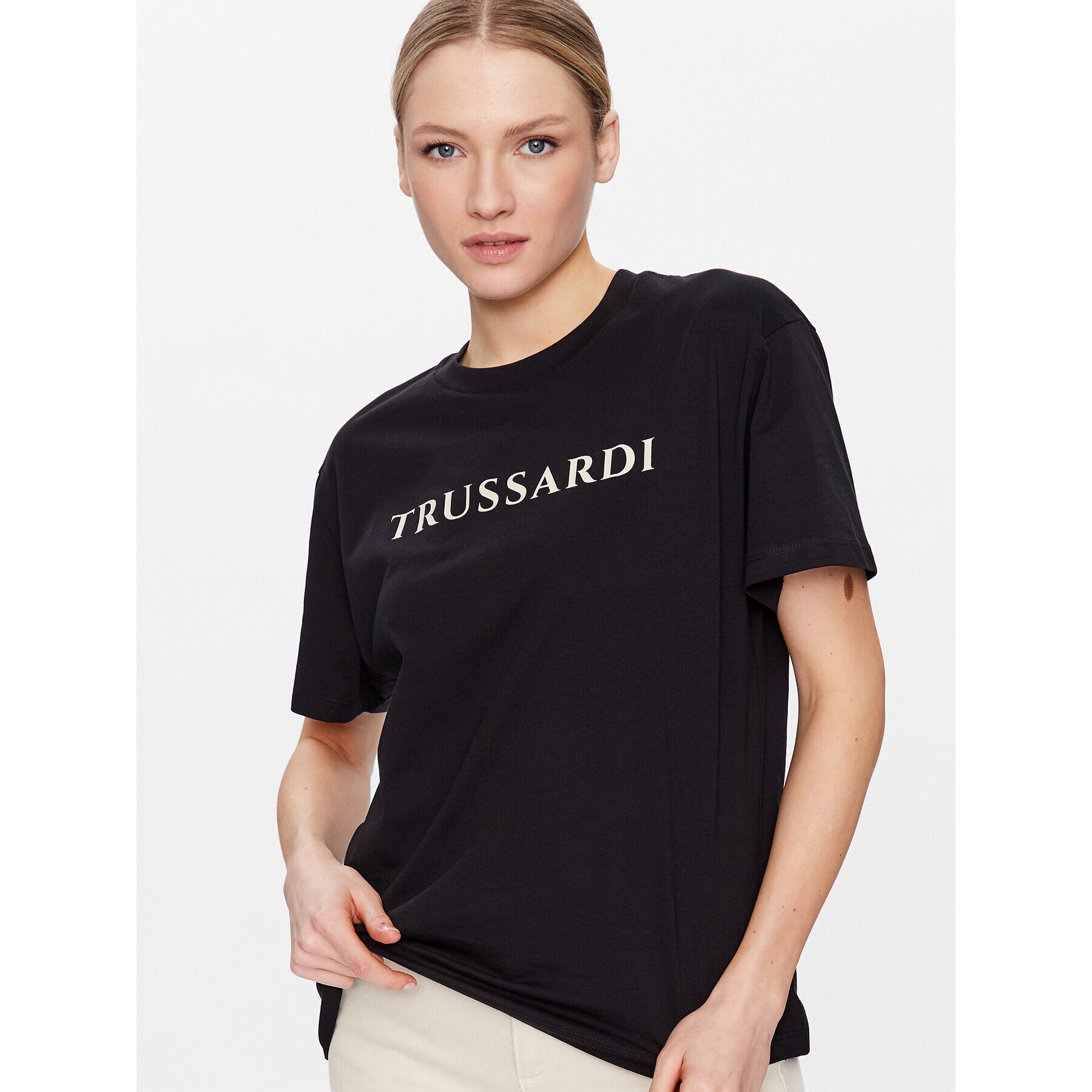 Trussardi Tricou Lettering Print 56T00565 Negru Regular Fit - Pled.ro