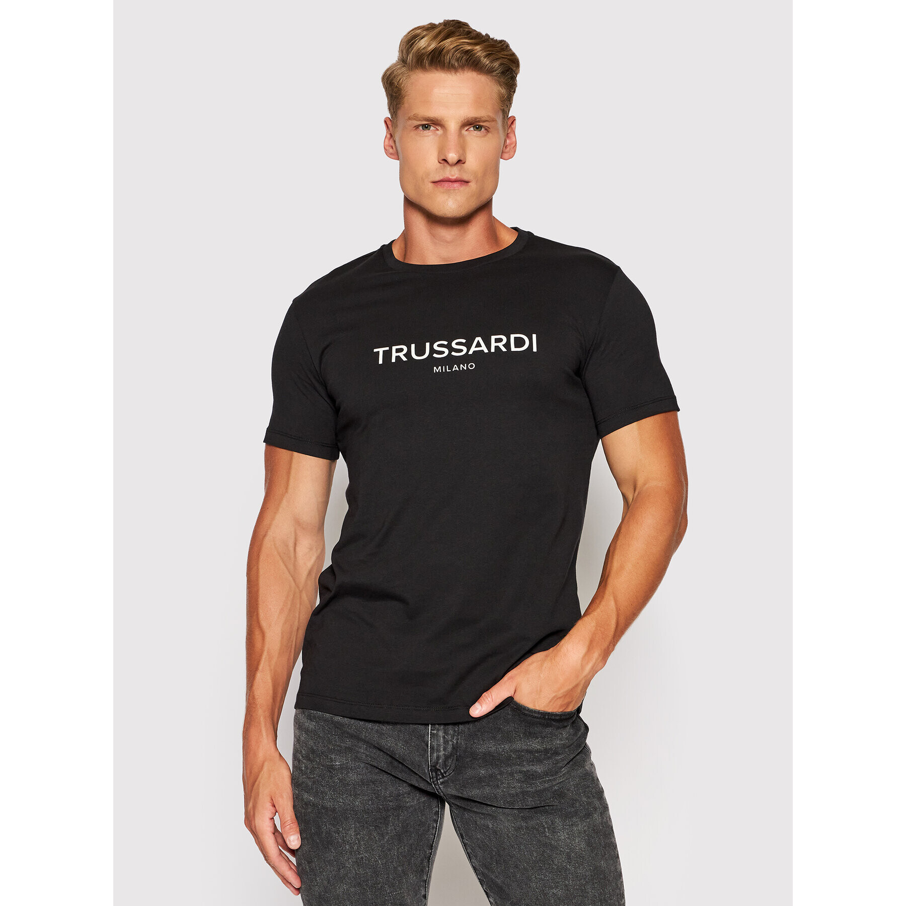 Trussardi Tricou Logo 52T00509 Negru Regular Fit - Pled.ro