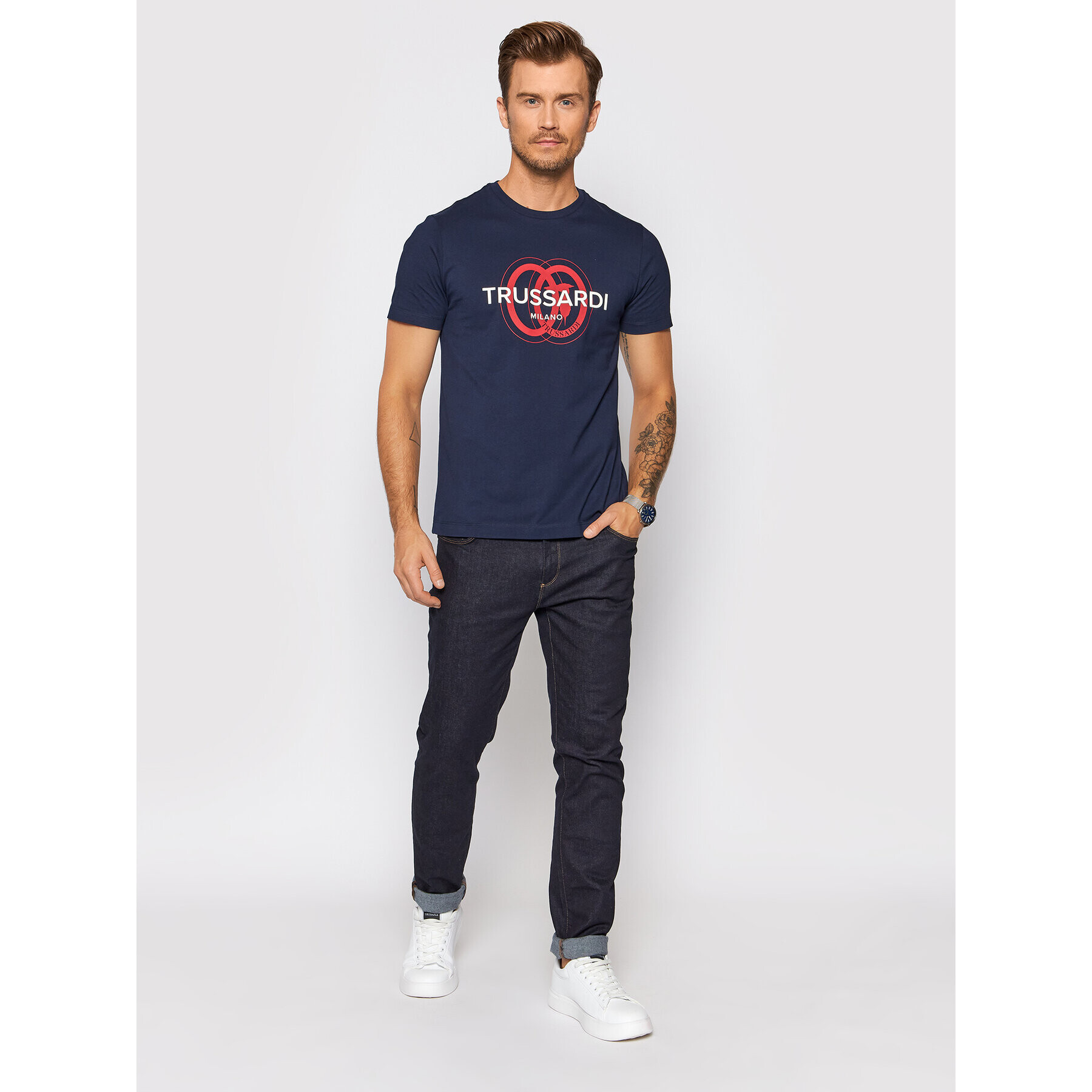 Trussardi Tricou Logo 52T00514 Bleumarin Regular Fit - Pled.ro