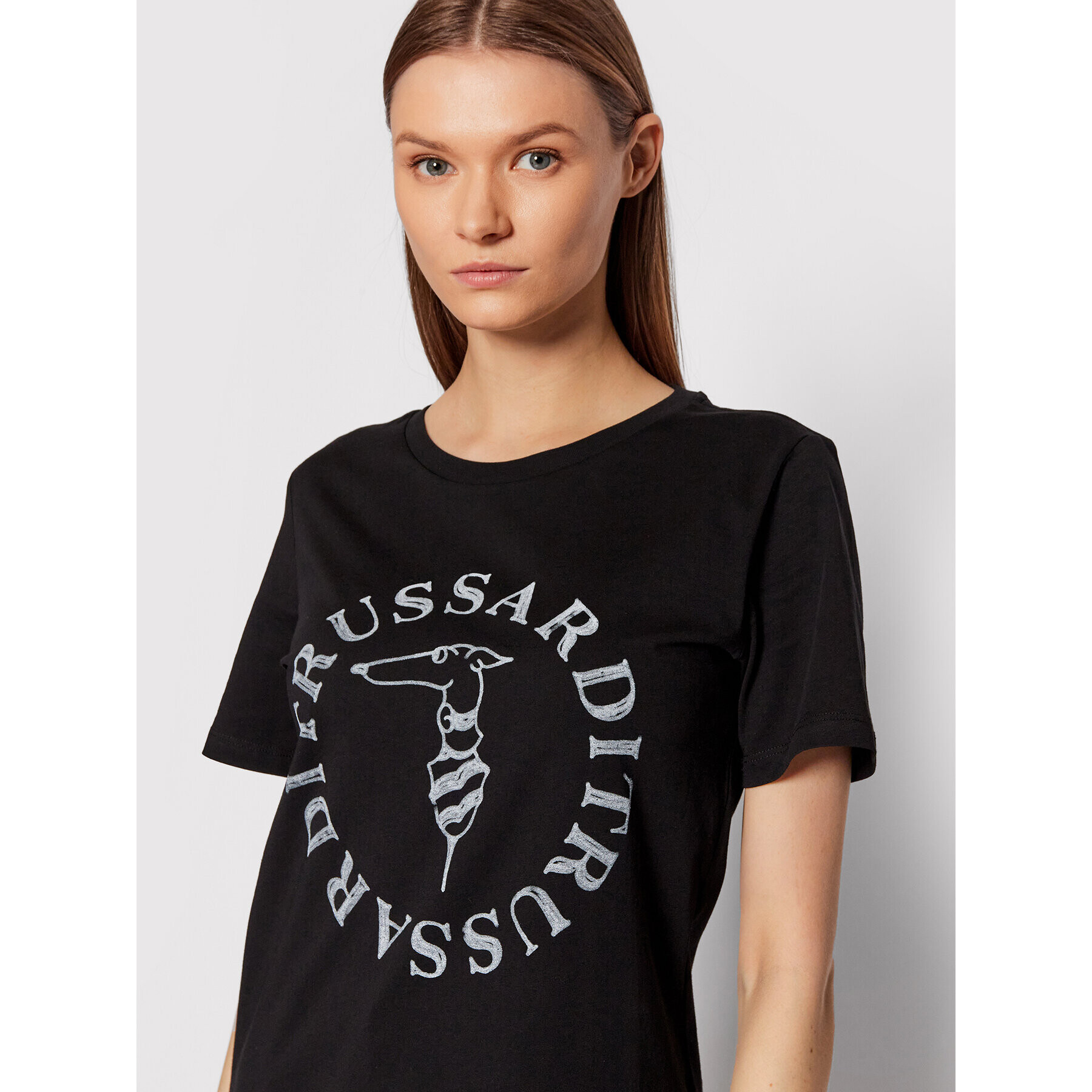 Trussardi Tricou Logo 56T00479 Negru Regular Fit - Pled.ro