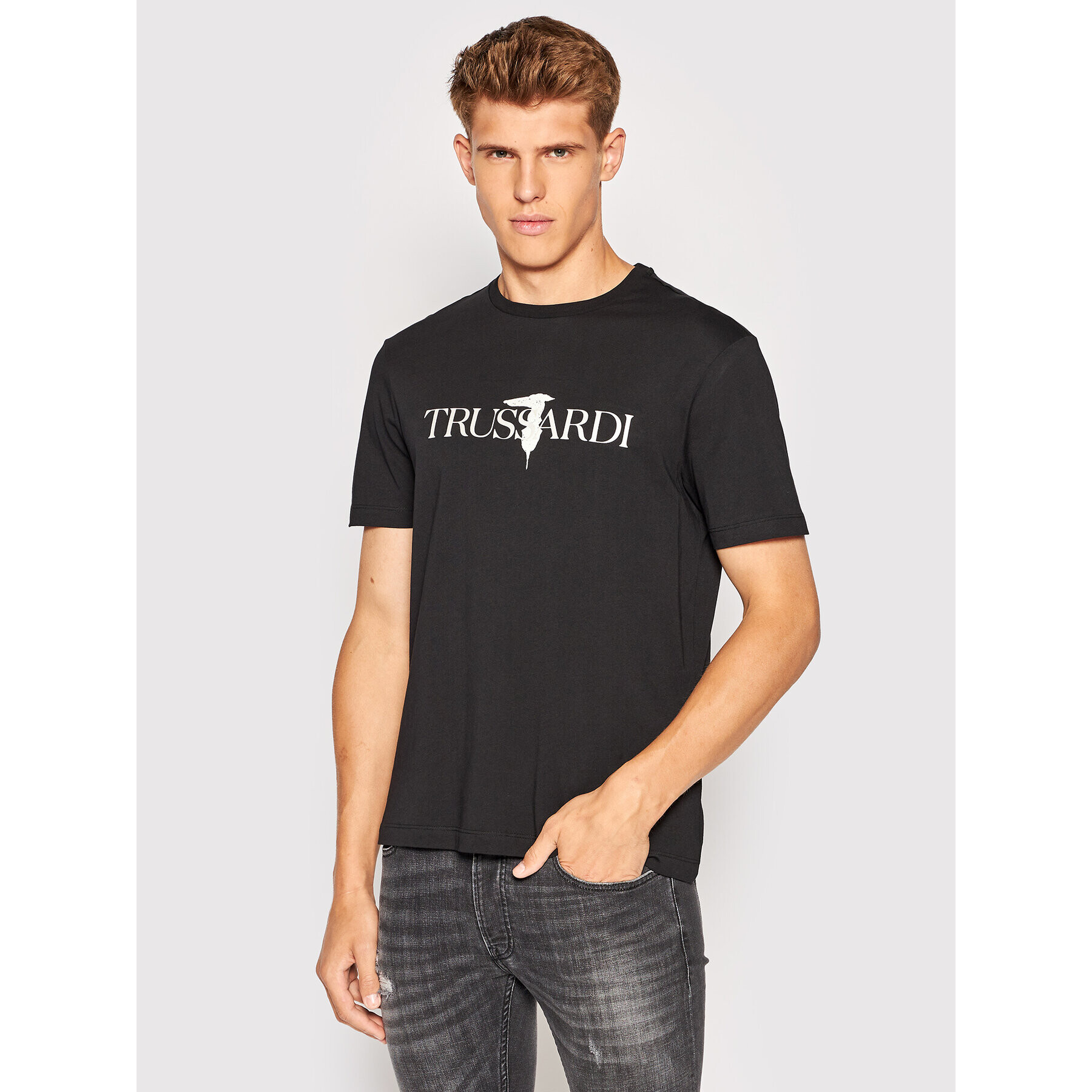 Trussardi Tricou Logo Print 52T00631 Negru Regular Fit - Pled.ro