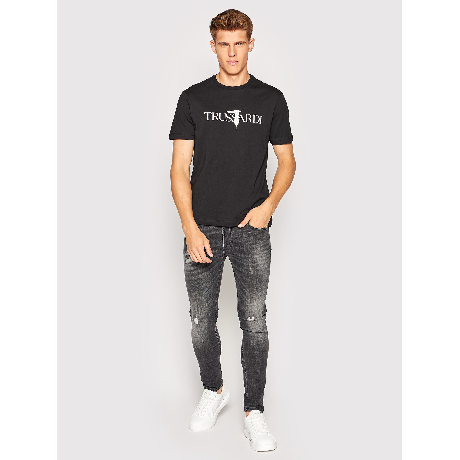 Trussardi Tricou Logo Print 52T00631 Negru Regular Fit - Pled.ro