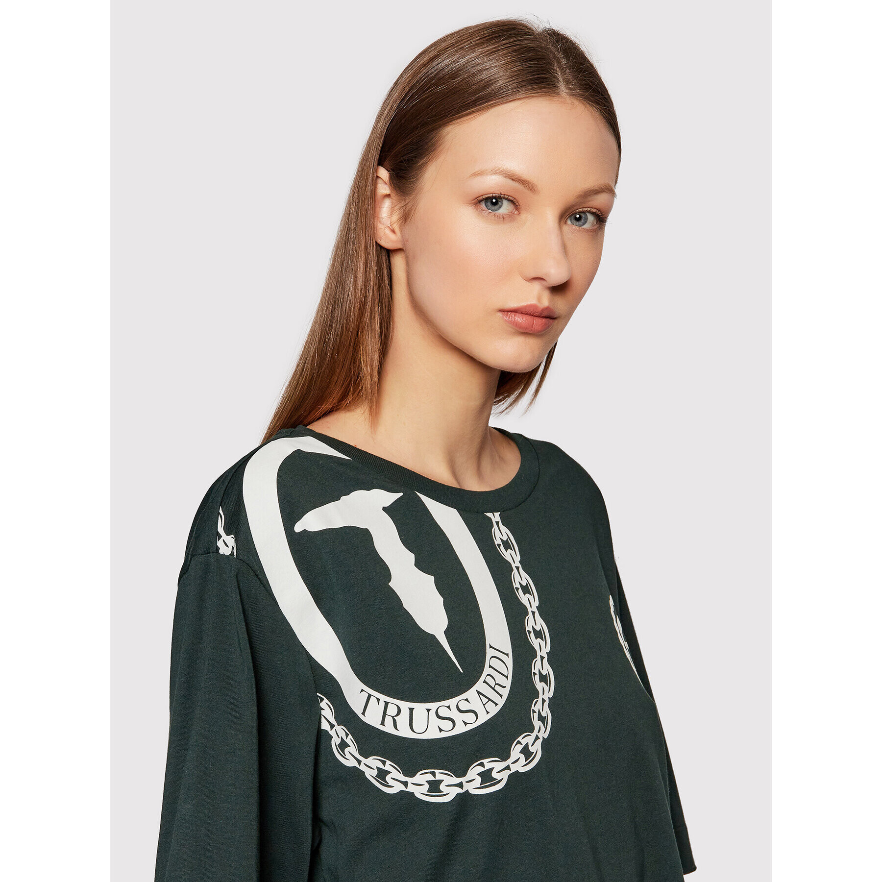 Trussardi Tricou Logo Print 56T00413 Verde Oversize - Pled.ro