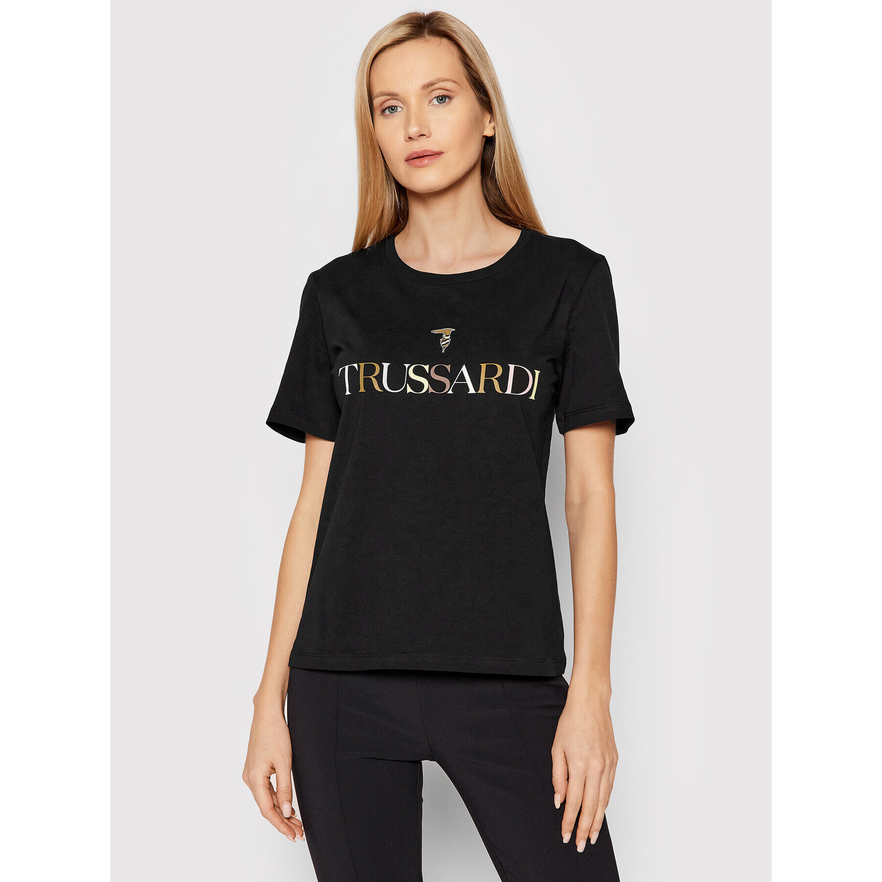 Trussardi Tricou Printed Logo 56T00442 Negru Regular Fit - Pled.ro