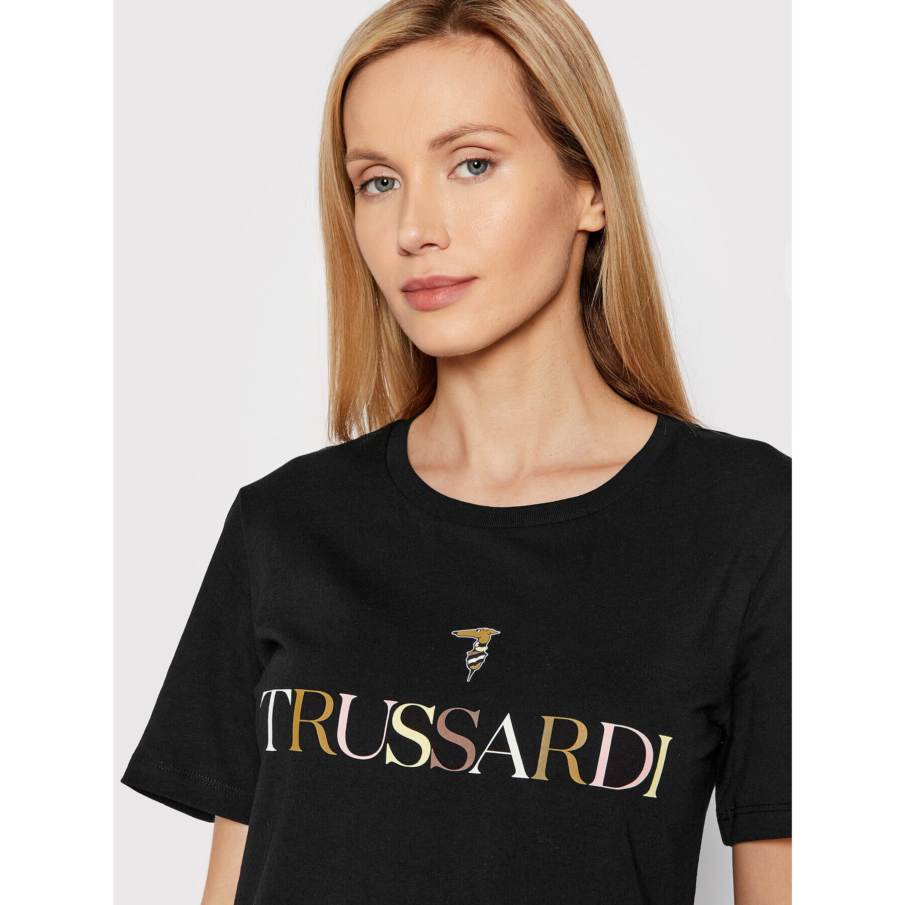 Trussardi Tricou Printed Logo 56T00442 Negru Regular Fit - Pled.ro