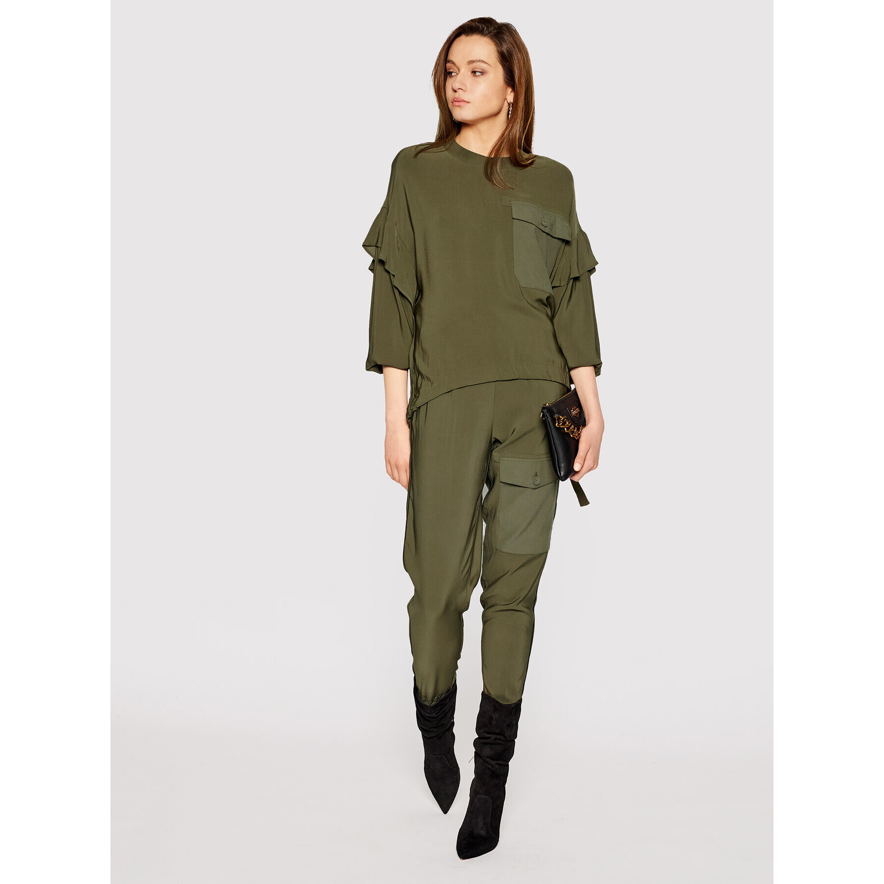 TWINSET Pantaloni din material 211TT2161 Verde Regular Fit - Pled.ro