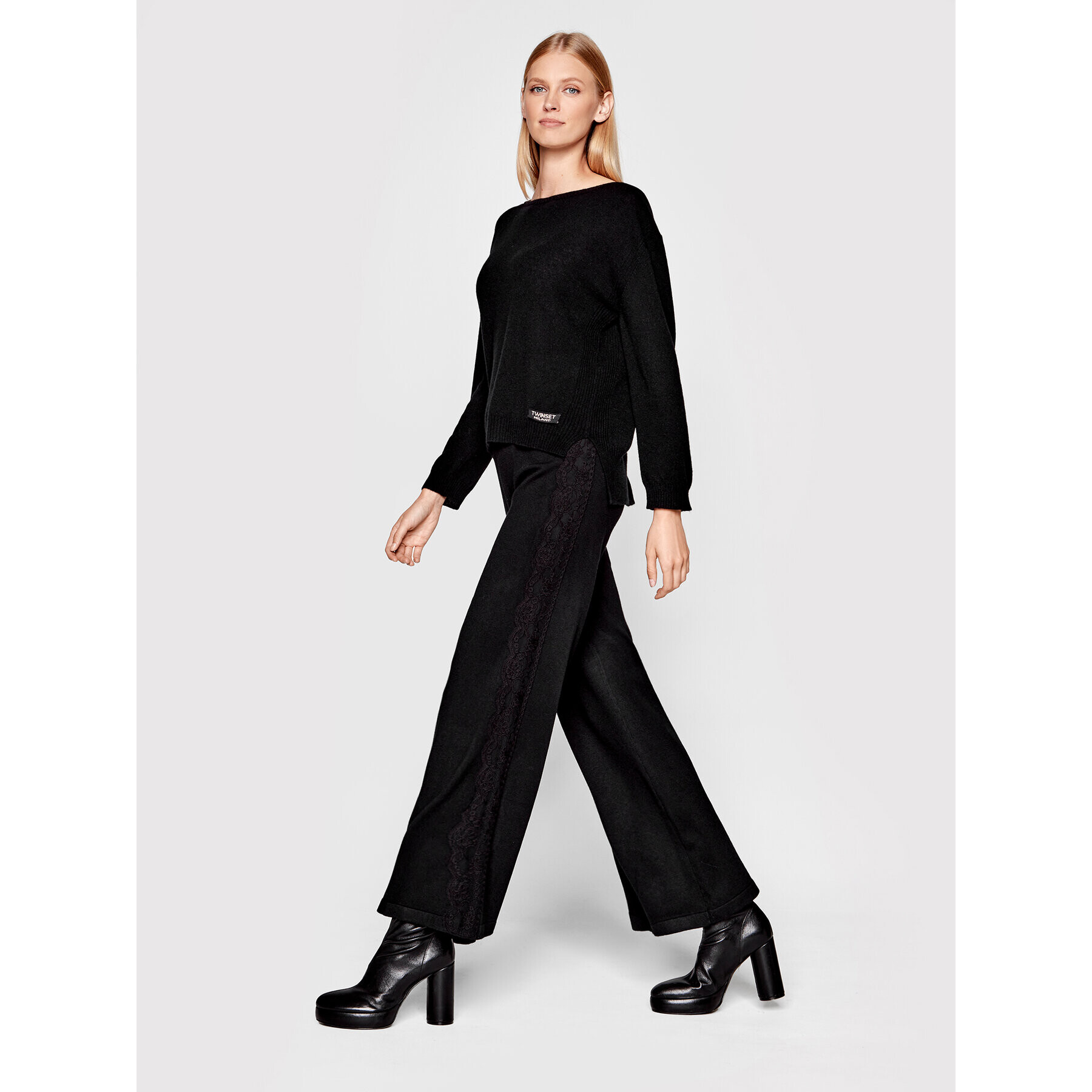 TWINSET Pantaloni din material 222TP3363 Negru Relaxed Fit - Pled.ro