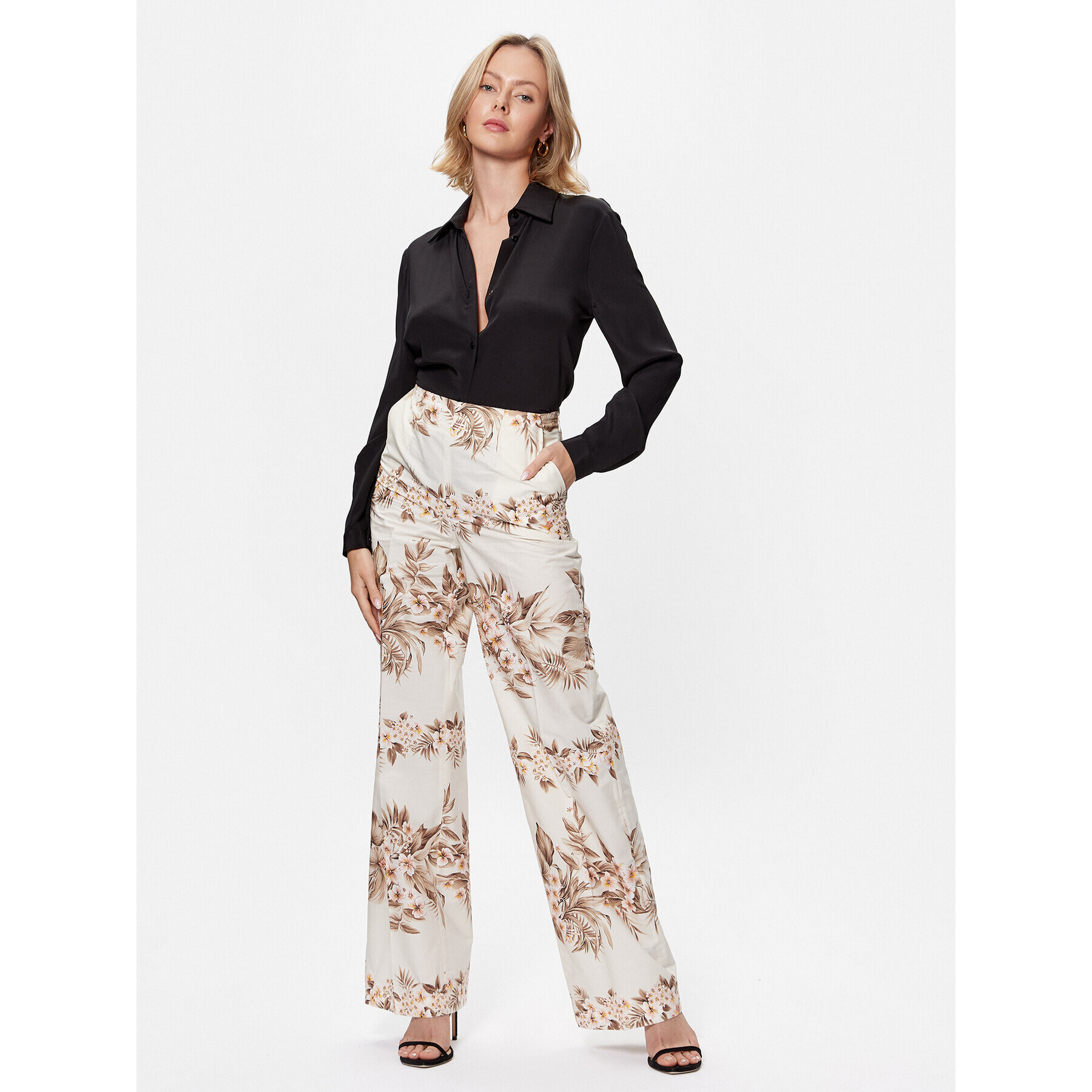 TWINSET Pantaloni din material 231TT2504 Bej Relaxed Fit - Pled.ro