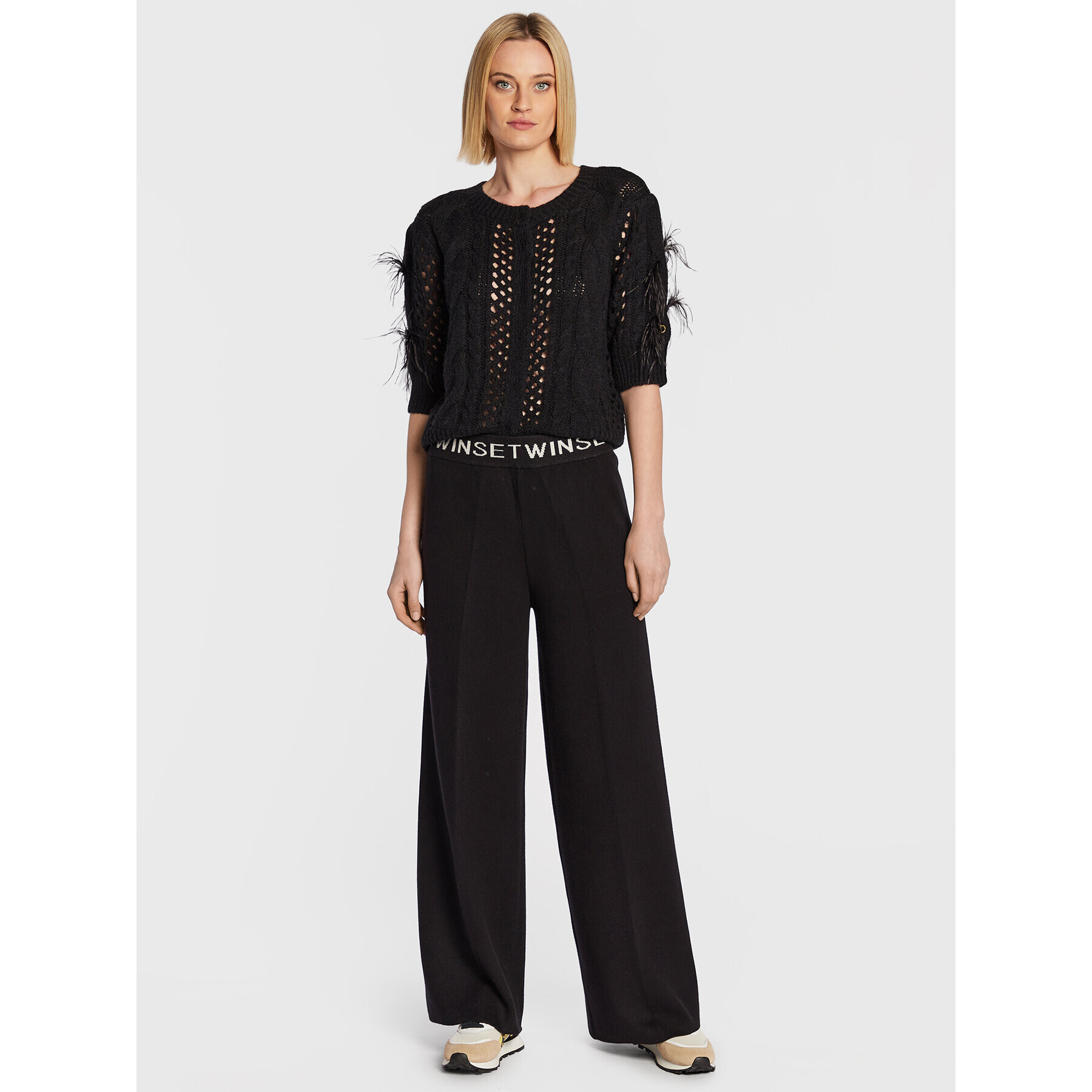 TWINSET Pantaloni tricotați 222TP3432 Negru Relaxed Fit - Pled.ro