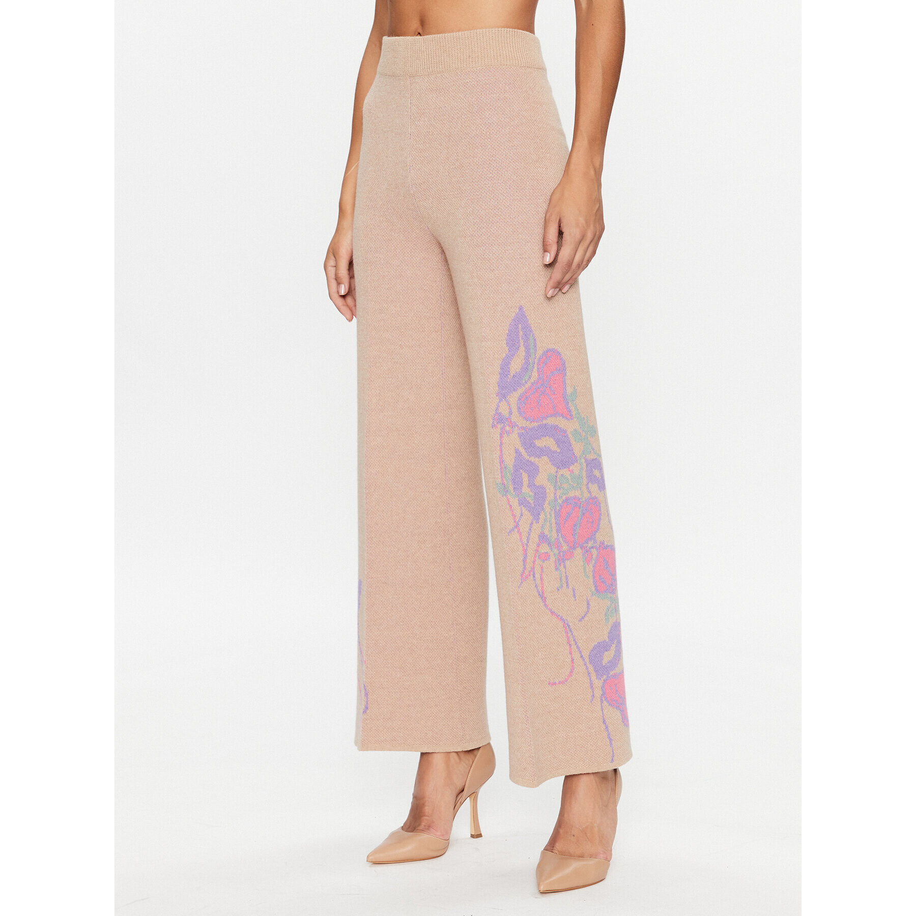 TWINSET Pantaloni tricotați 232TP3681 Bej Wide Leg - Pled.ro