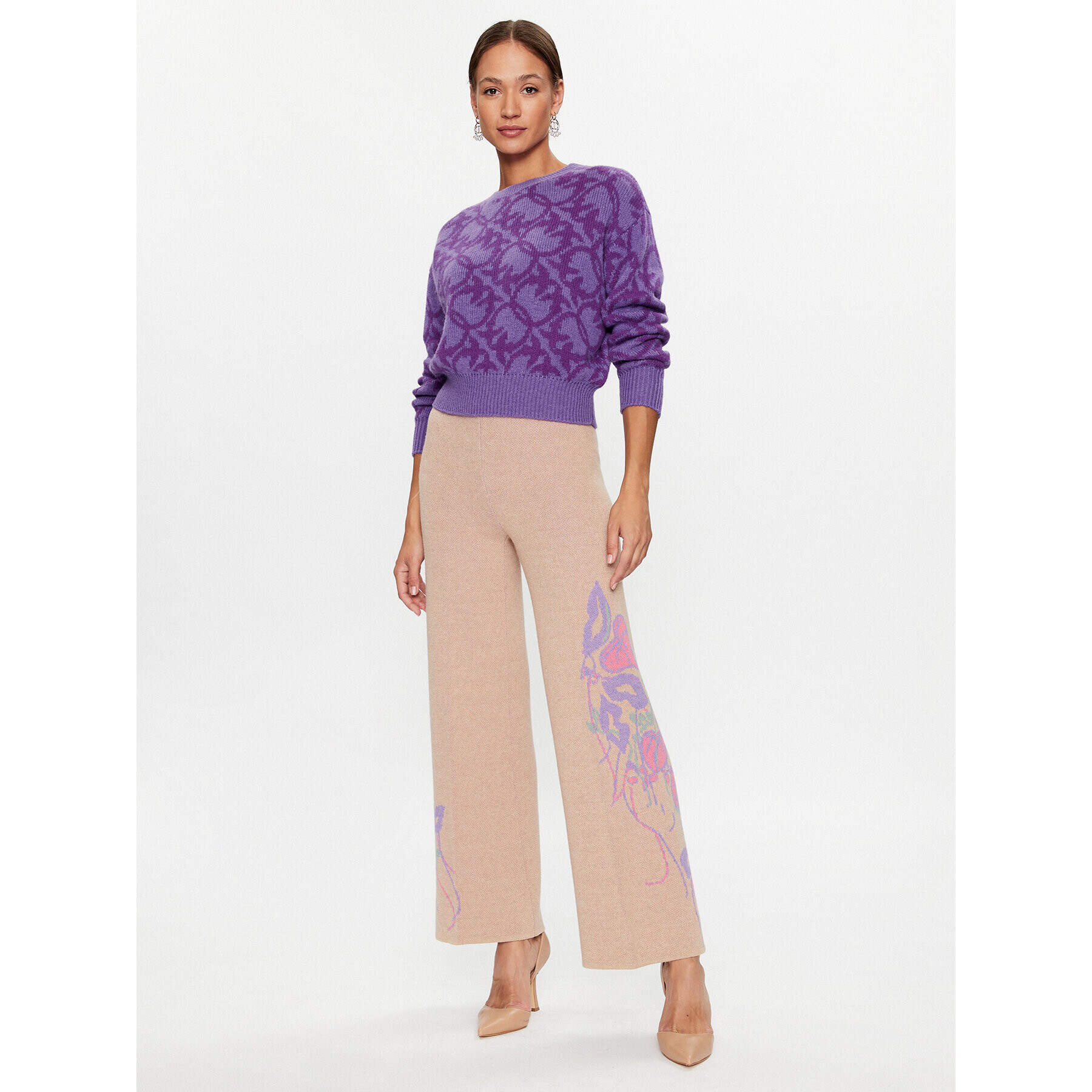 TWINSET Pantaloni tricotați 232TP3681 Bej Wide Leg - Pled.ro