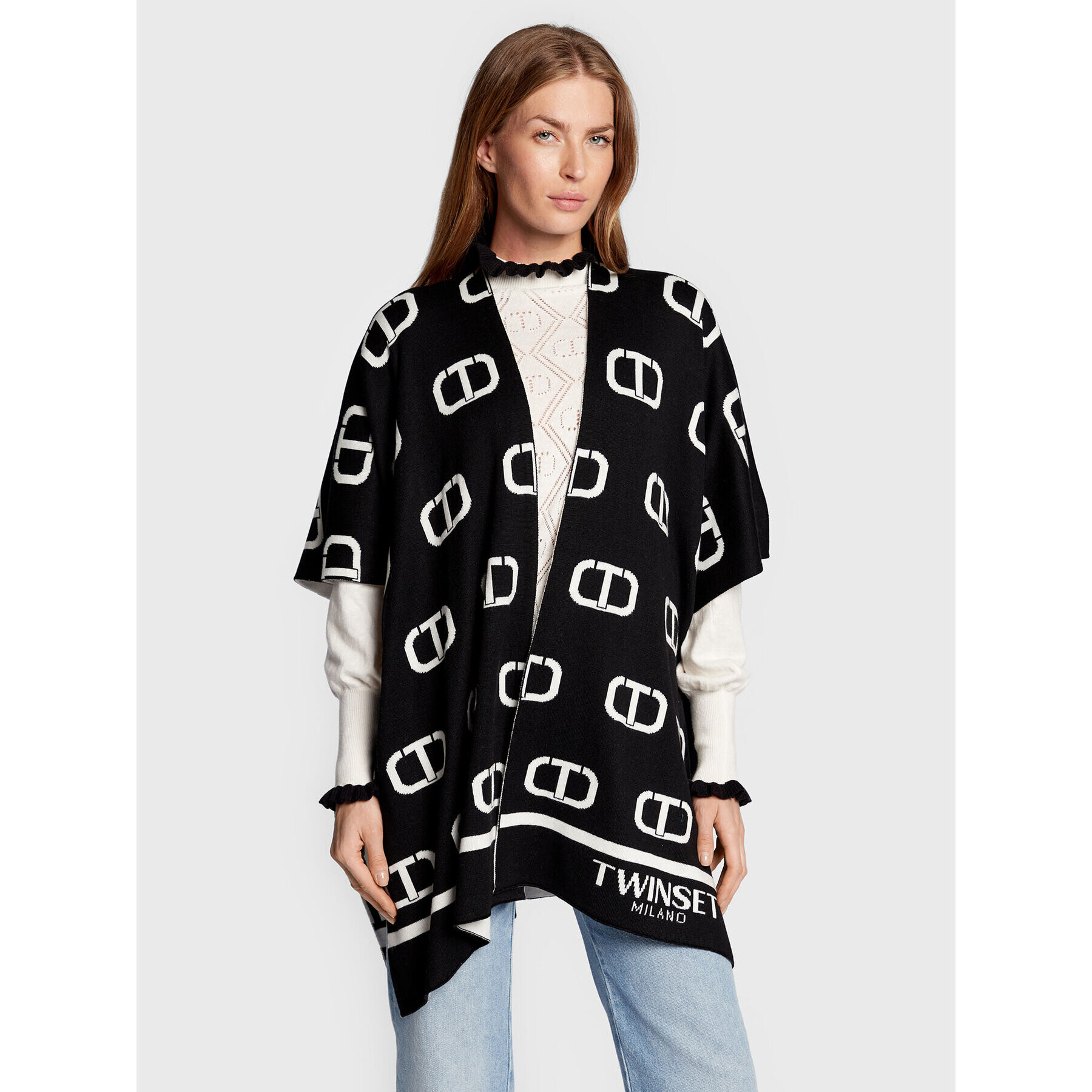 TWINSET Poncho 222TO5099 Negru Relaxed Fit - Pled.ro