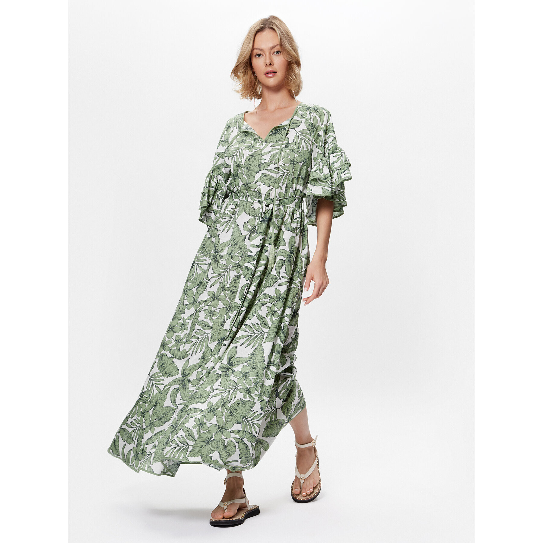 TWINSET Rochie de vară 231LM2PDD Verde Relaxed Fit - Pled.ro