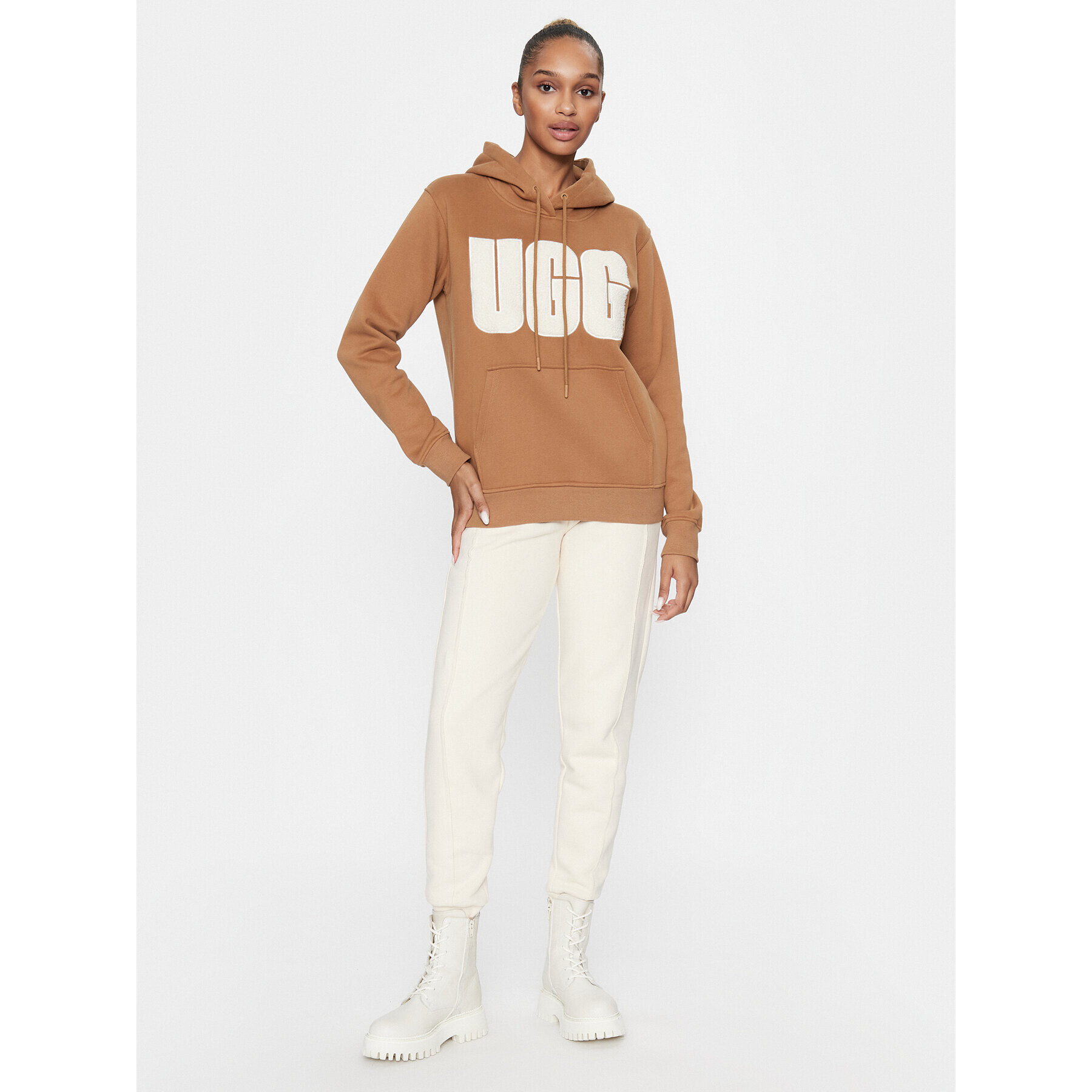 Ugg Bluză Rey fluff Logo Hoodie 1144506 Maro Regular Fit - Pled.ro