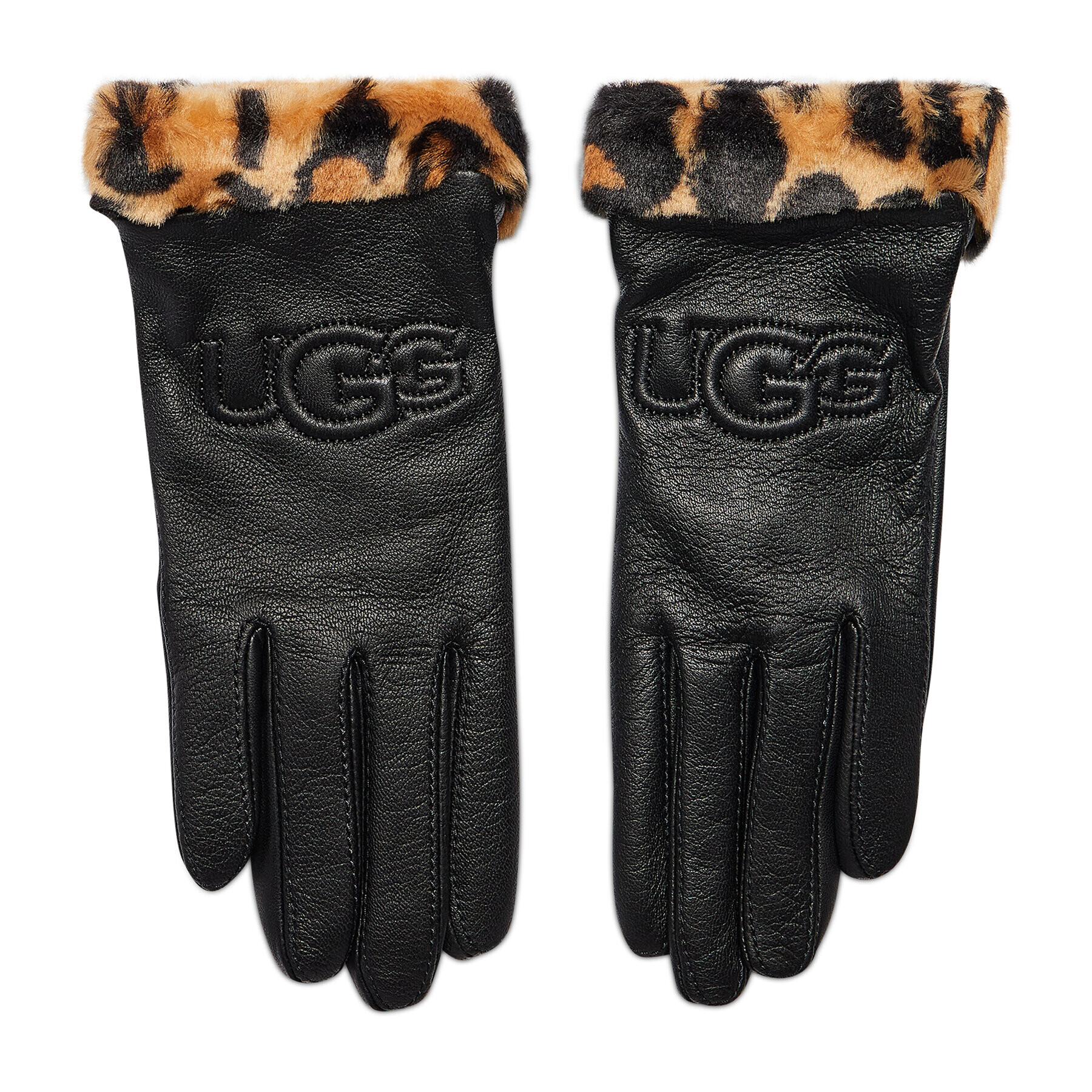 Ugg Mănuși de Damă W Leather Logo W Faux Fur Cuff 20187 Negru - Pled.ro