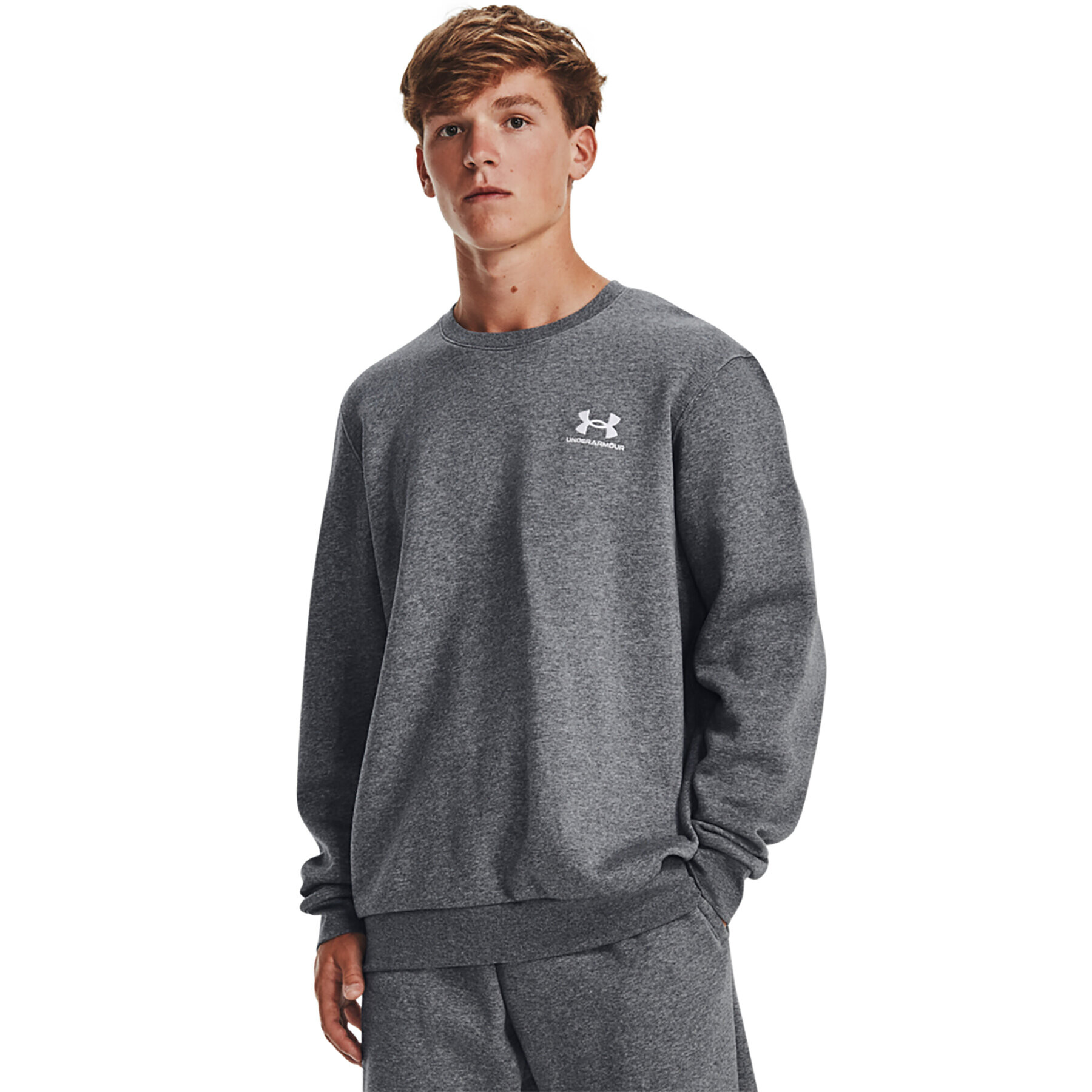 Under Armour Bluză UA Essential Fleece Crew 1374250 Gri Regular Fit - Pled.ro