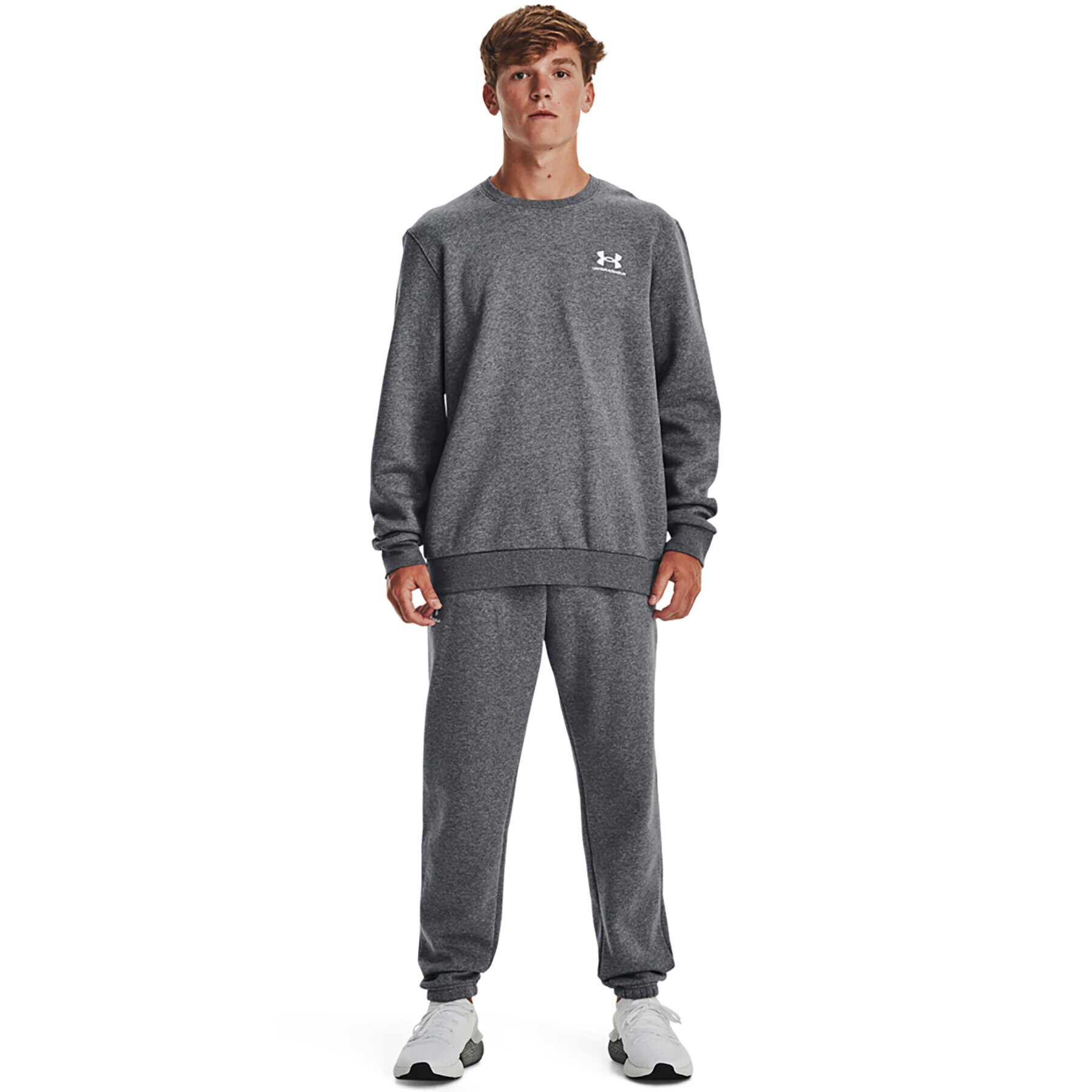 Under Armour Bluză UA Essential Fleece Crew 1374250 Gri Regular Fit - Pled.ro