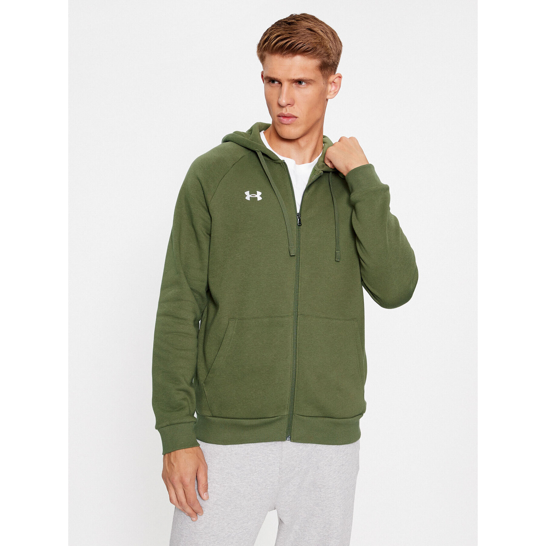 Under Armour Bluză Ua Rival Fleece Fz Hoodie 1379767 Kaki Loose Fit - Pled.ro