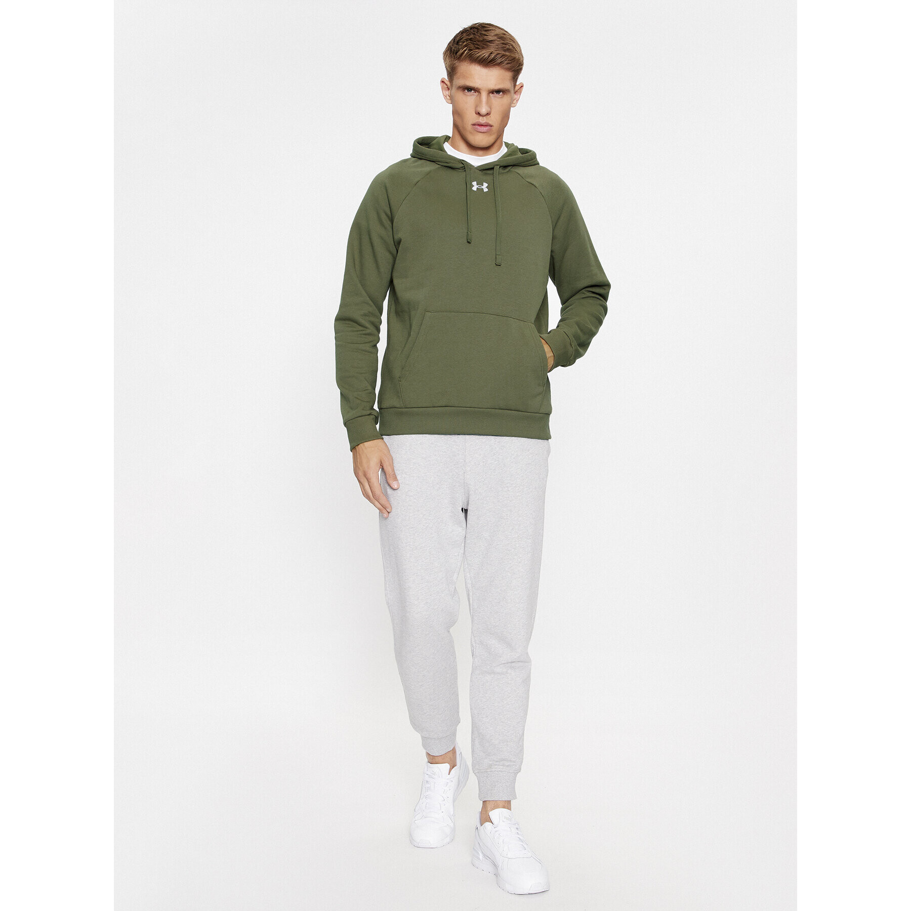 Under Armour Bluză Ua Rival Fleece Hoodie 1379757 Kaki Loose Fit - Pled.ro