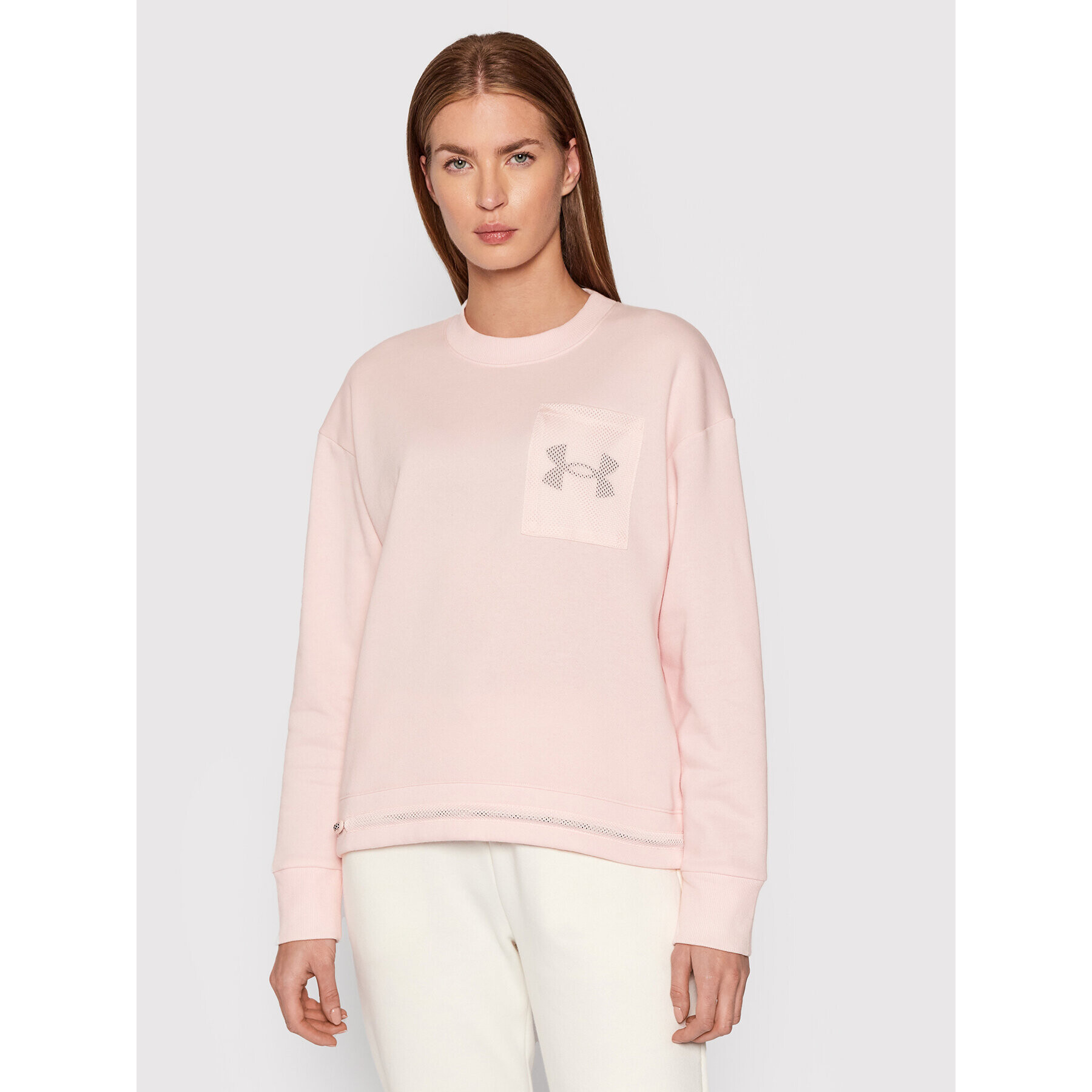 Under Armour Bluză Ua RIval Fleece Logo 1365847 Roz Loose Fit - Pled.ro