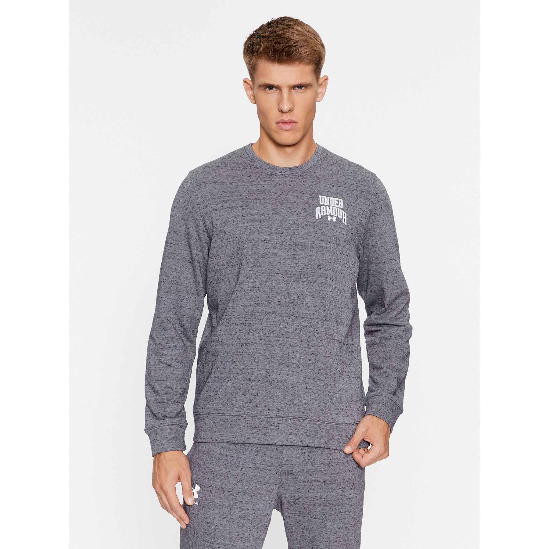 Under Armour Bluză Ua Rival Terry Graphic Crew 1379764 Gri Loose Fit - Pled.ro