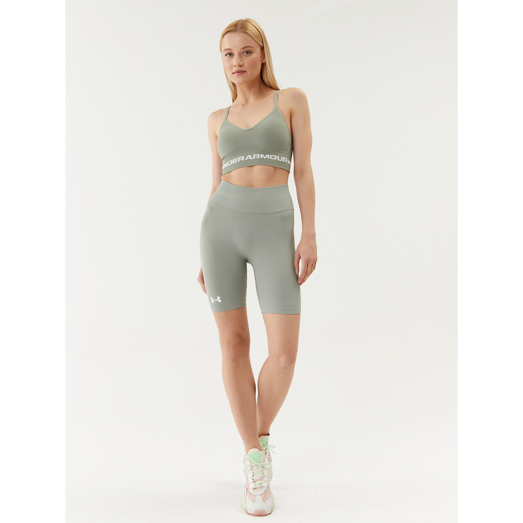 Under Armour Sutien sport Ua Seamless Low Long Bra 1357719 Verde Compression Fit - Pled.ro