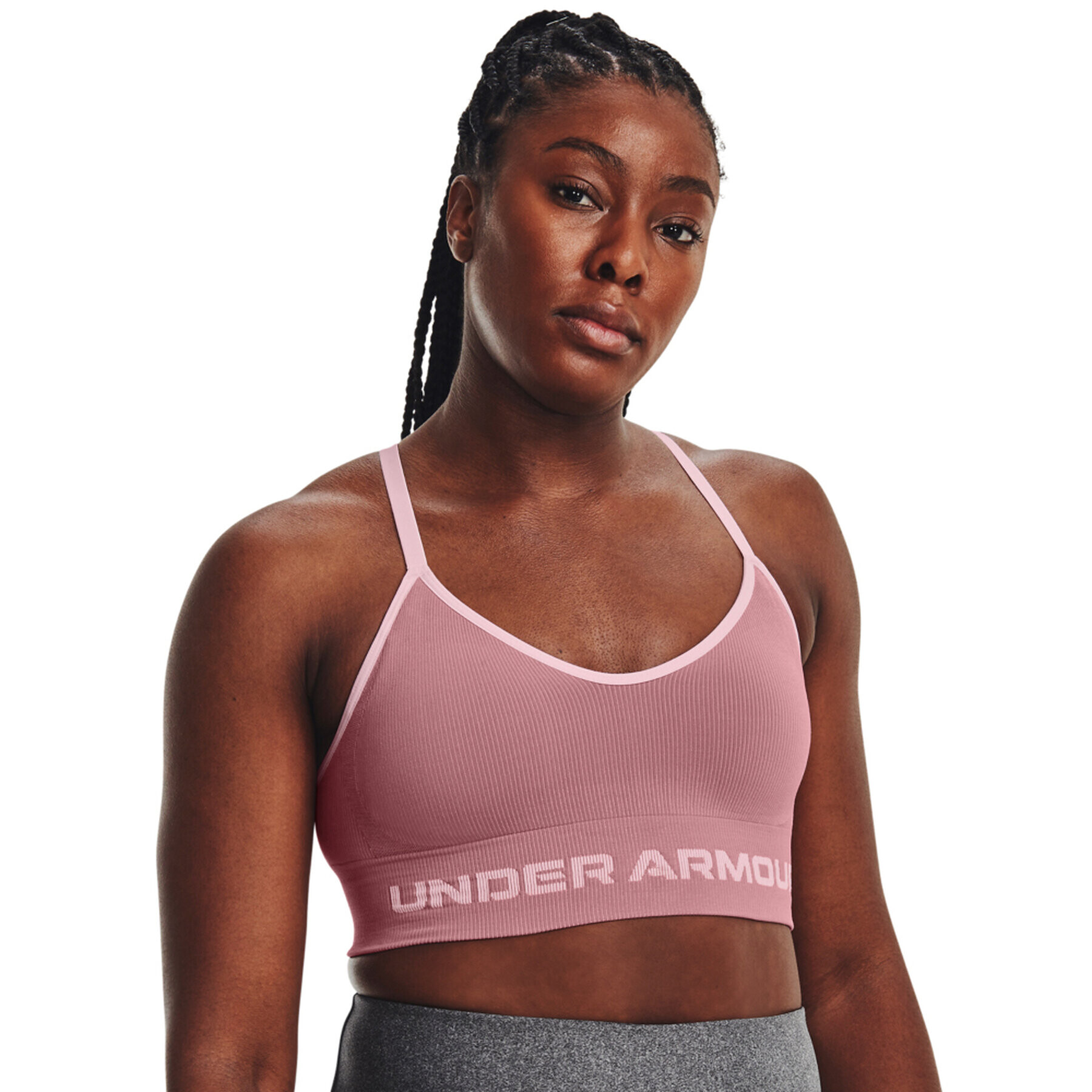 Under Armour Sutien sport UA Seamless Low Long Rib 1373870 Roz - Pled.ro