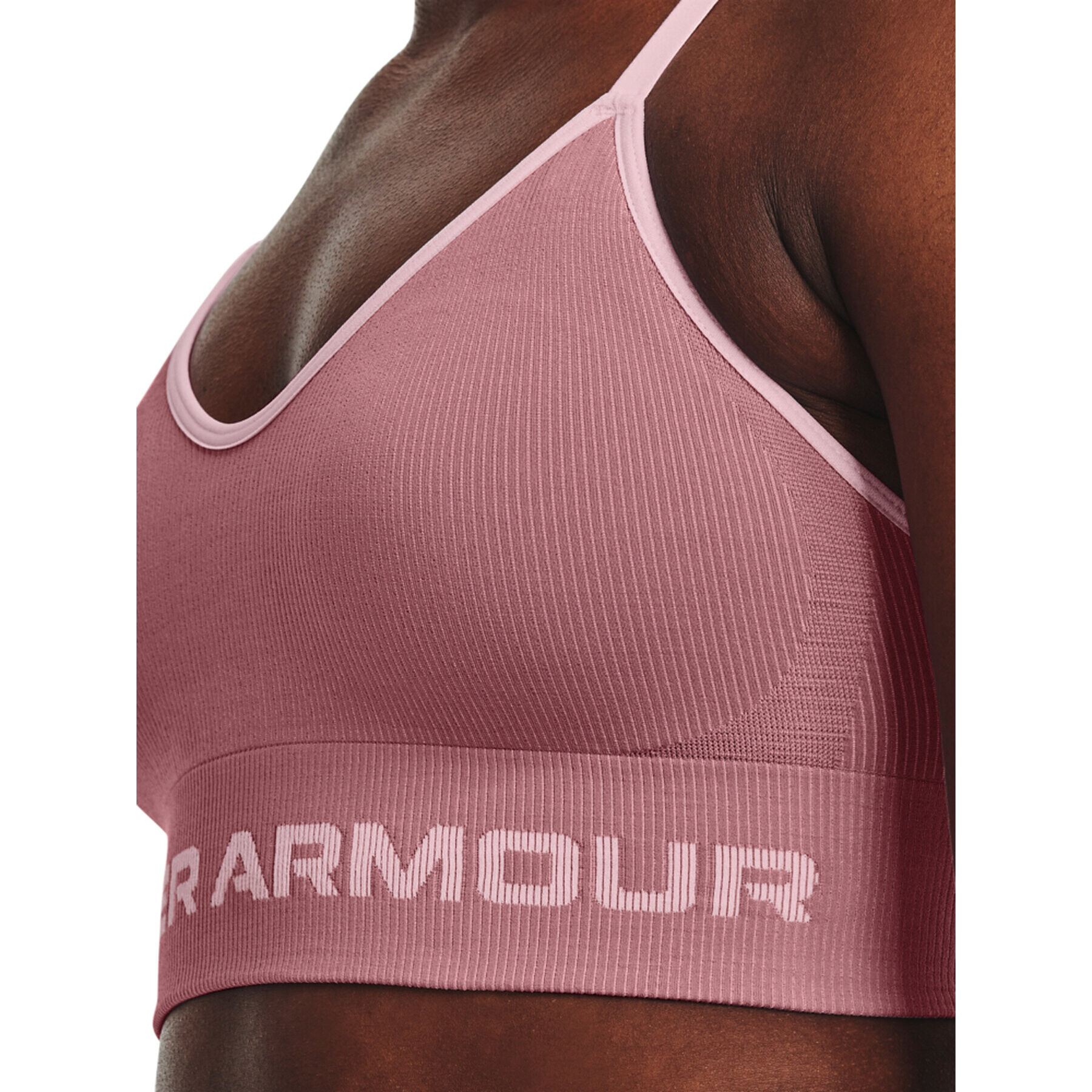 Under Armour Sutien sport UA Seamless Low Long Rib 1373870 Roz - Pled.ro