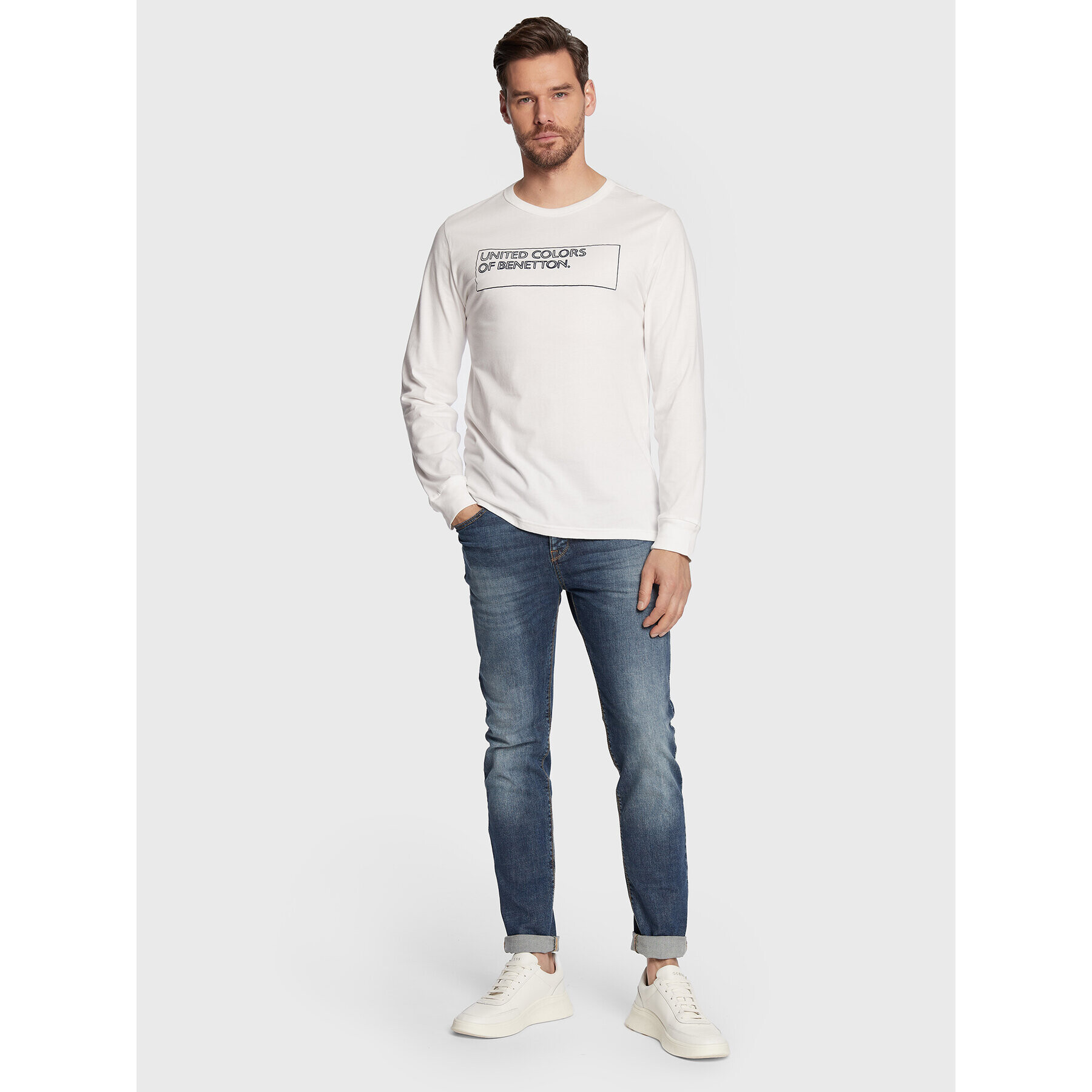 United Colors Of Benetton Longsleeve 3I1XU1034 Alb Regular Fit - Pled.ro