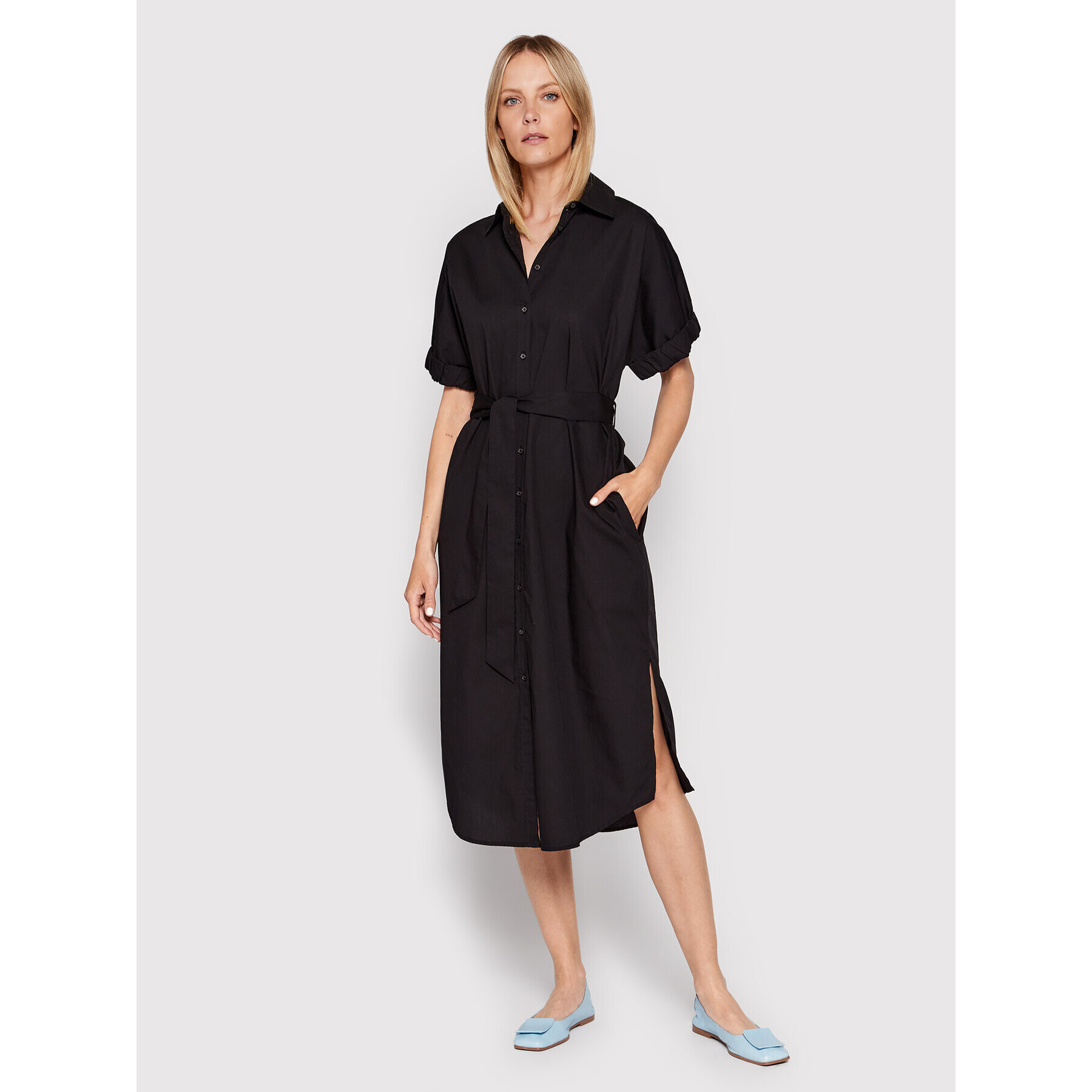 United Colors Of Benetton Rochie tip cămașă 4EW7DV01K Negru Regular Fit - Pled.ro