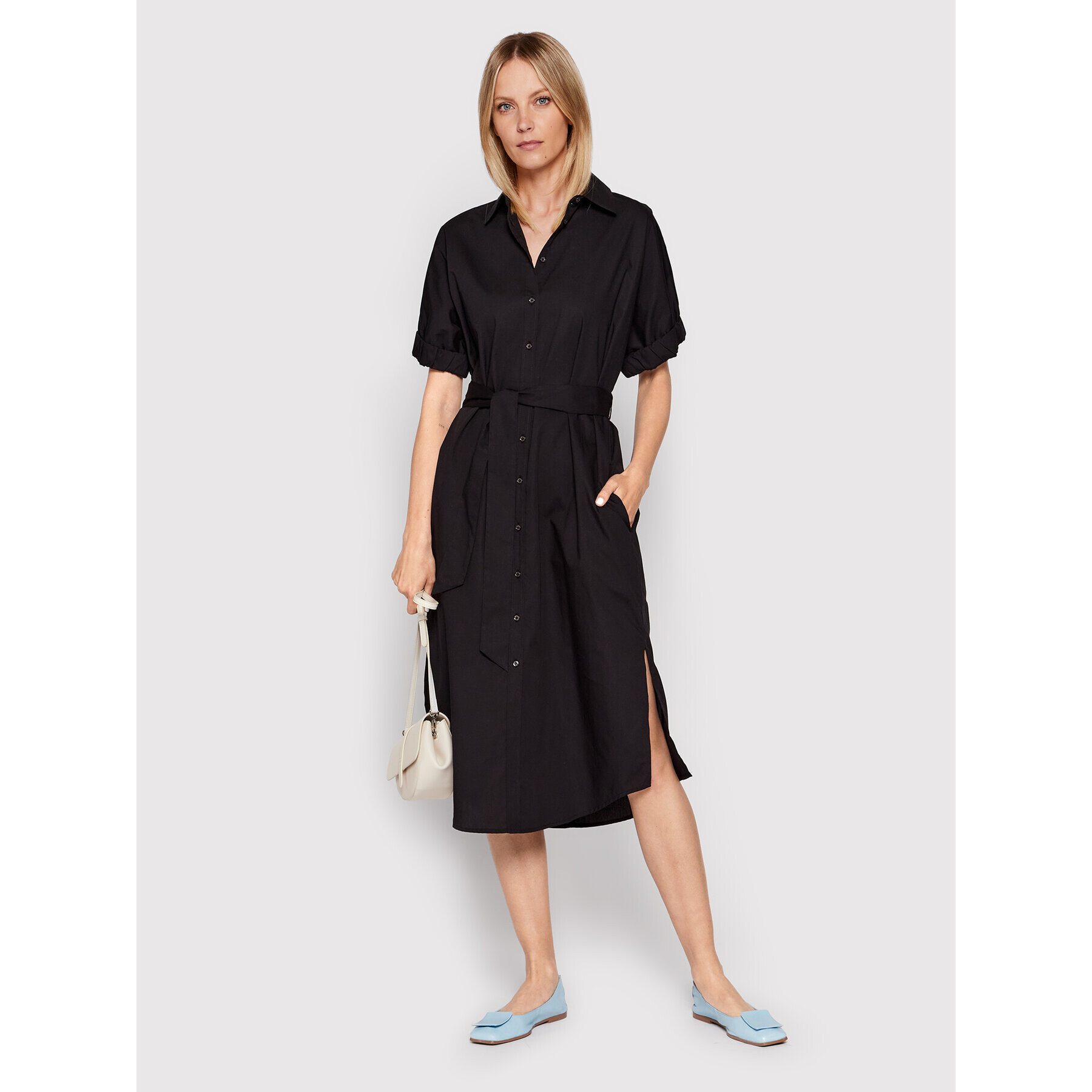 United Colors Of Benetton Rochie tip cămașă 4EW7DV01K Negru Regular Fit - Pled.ro