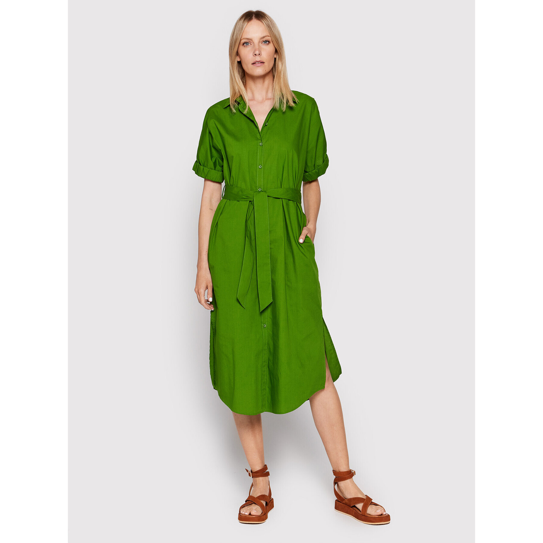 United Colors Of Benetton Rochie tip cămașă 4EW7DV01K Verde Regular Fit - Pled.ro