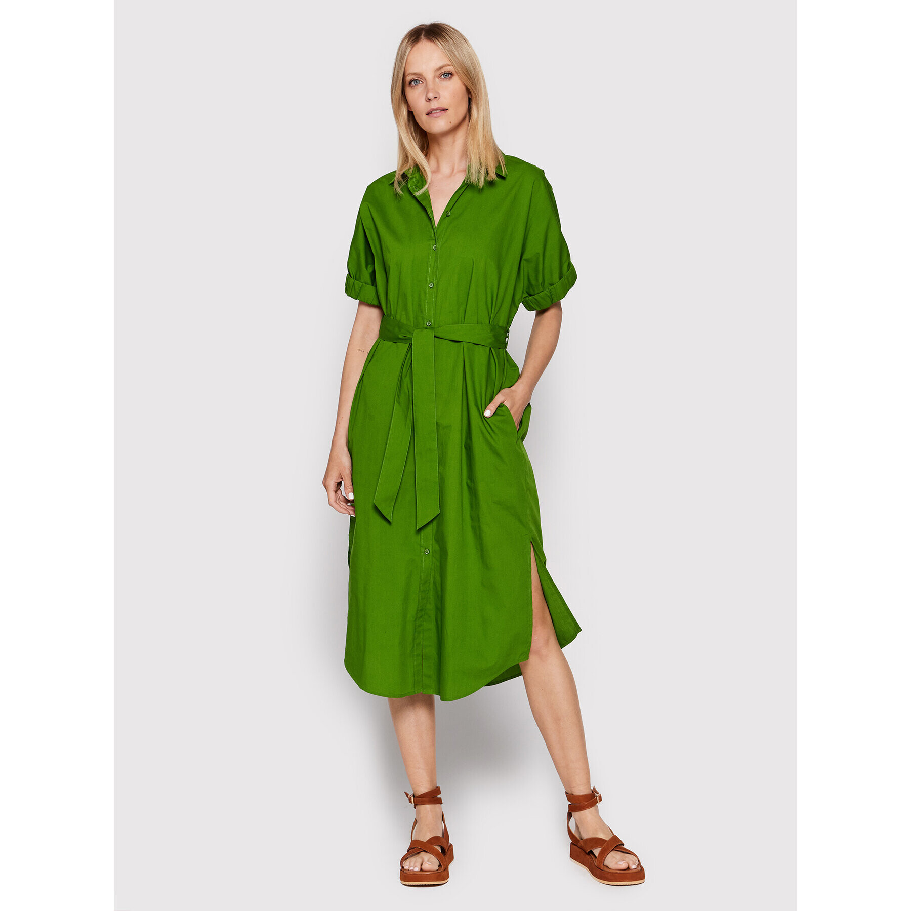 United Colors Of Benetton Rochie tip cămașă 4EW7DV01K Verde Regular Fit - Pled.ro