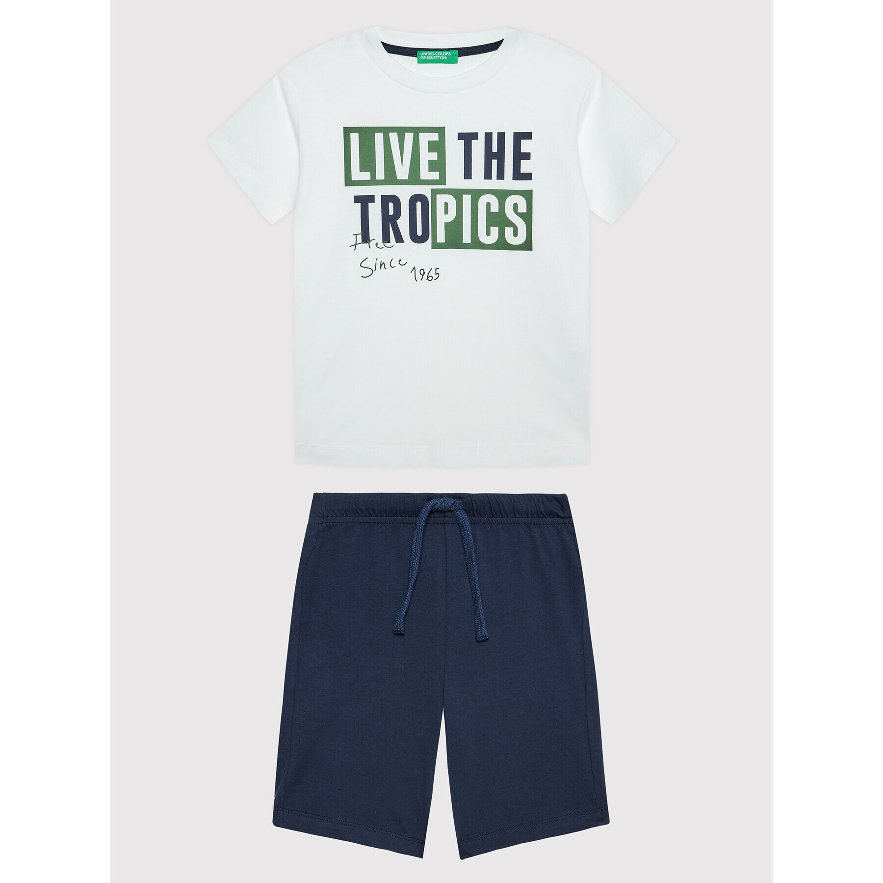 United Colors Of Benetton Set tricou și pantaloni scurți 3096CK002 Alb Regular Fit - Pled.ro