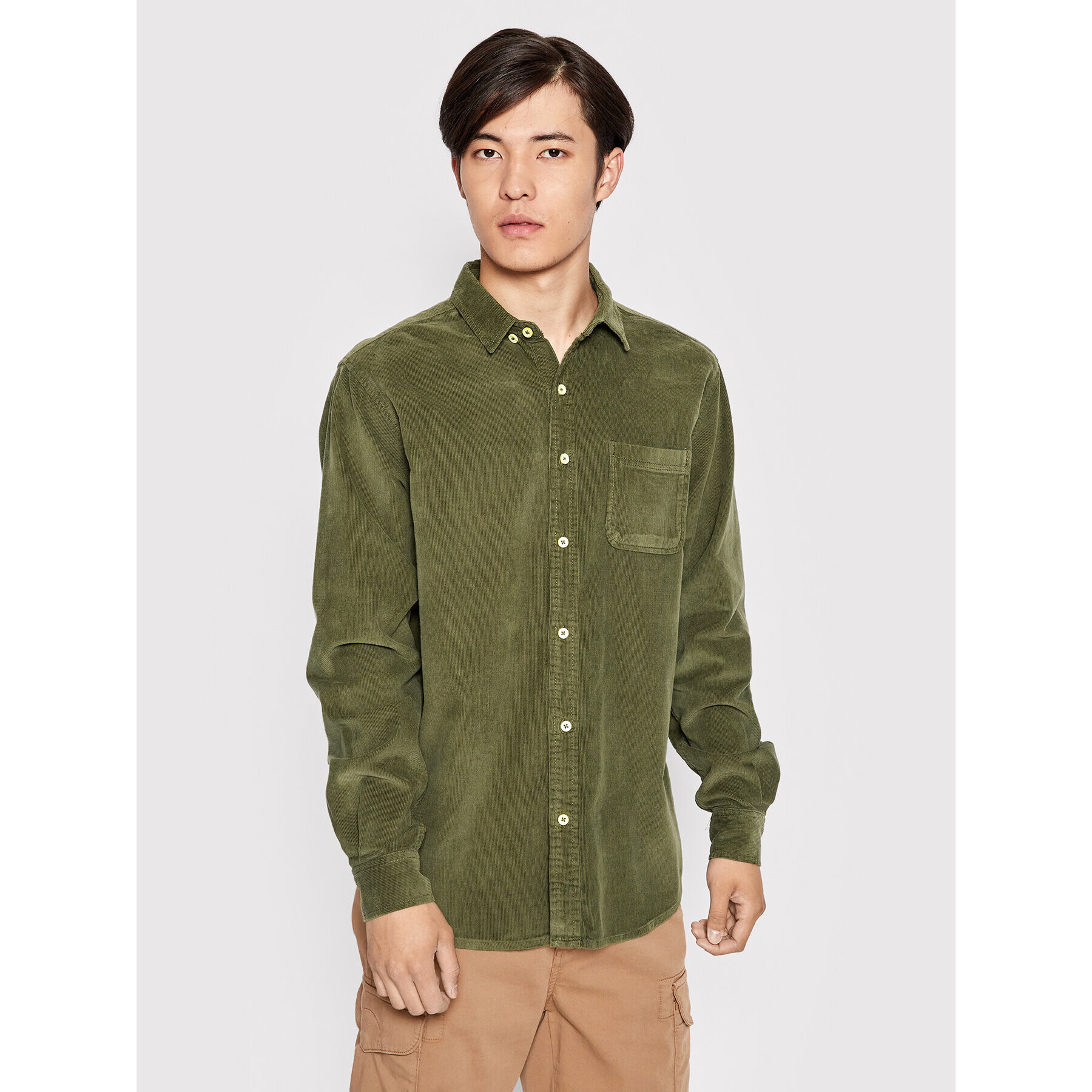 Urban Classics Cămașă Corduroy TB2414 Verde Regular Fit - Pled.ro