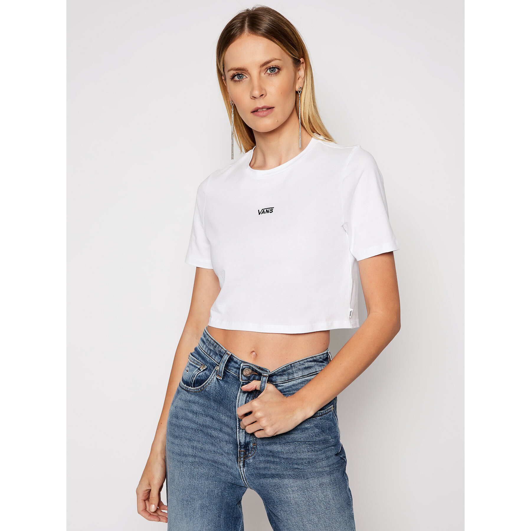 Vans Tricou Flying V Crop Cre VN0A54QU Alb Cropped Fit - Pled.ro