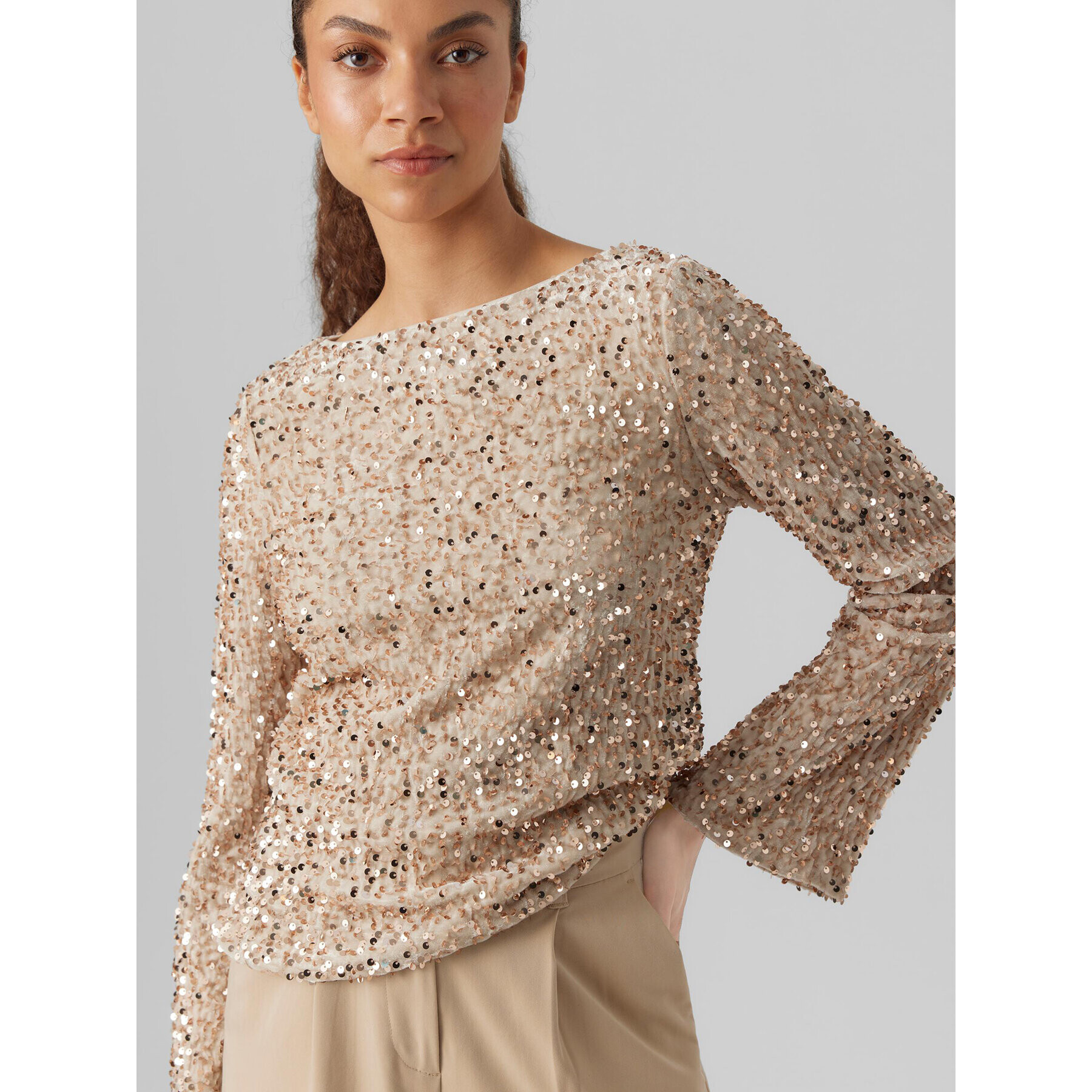 Vero Moda Bluză 10298495 Bej Regular Fit - Pled.ro