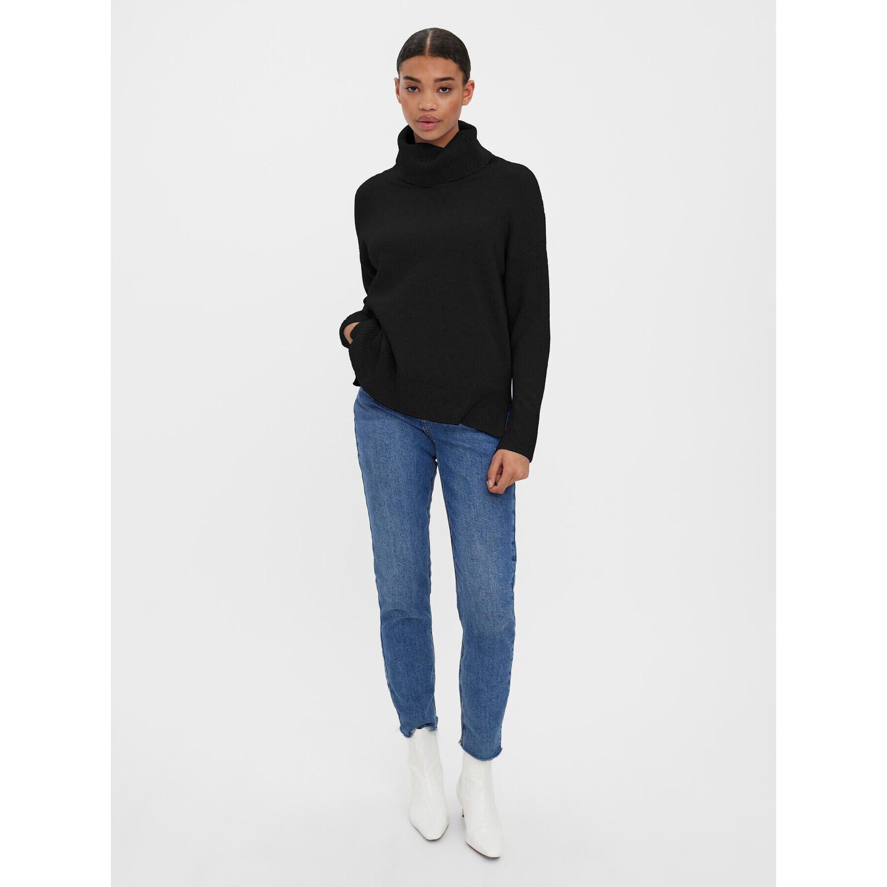 Vero Moda Bluză cu gât 10231324 Negru Regular Fit - Pled.ro