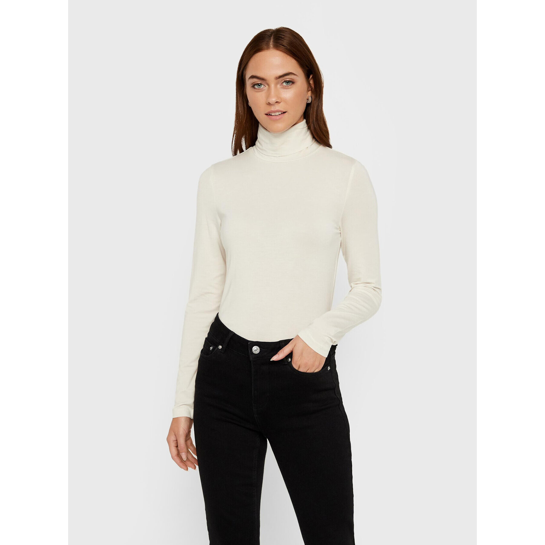 Vero Moda Bluză cu gât Ava 10219220 Écru Slim Fit - Pled.ro