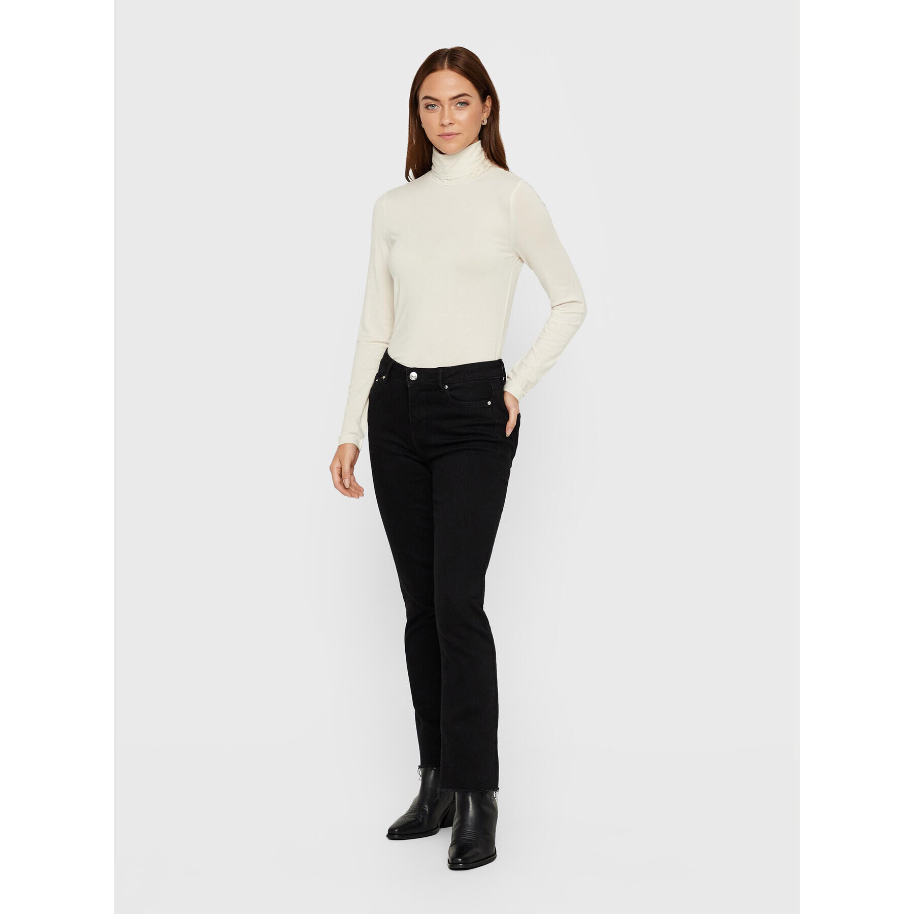 Vero Moda Bluză cu gât Ava 10219220 Écru Slim Fit - Pled.ro