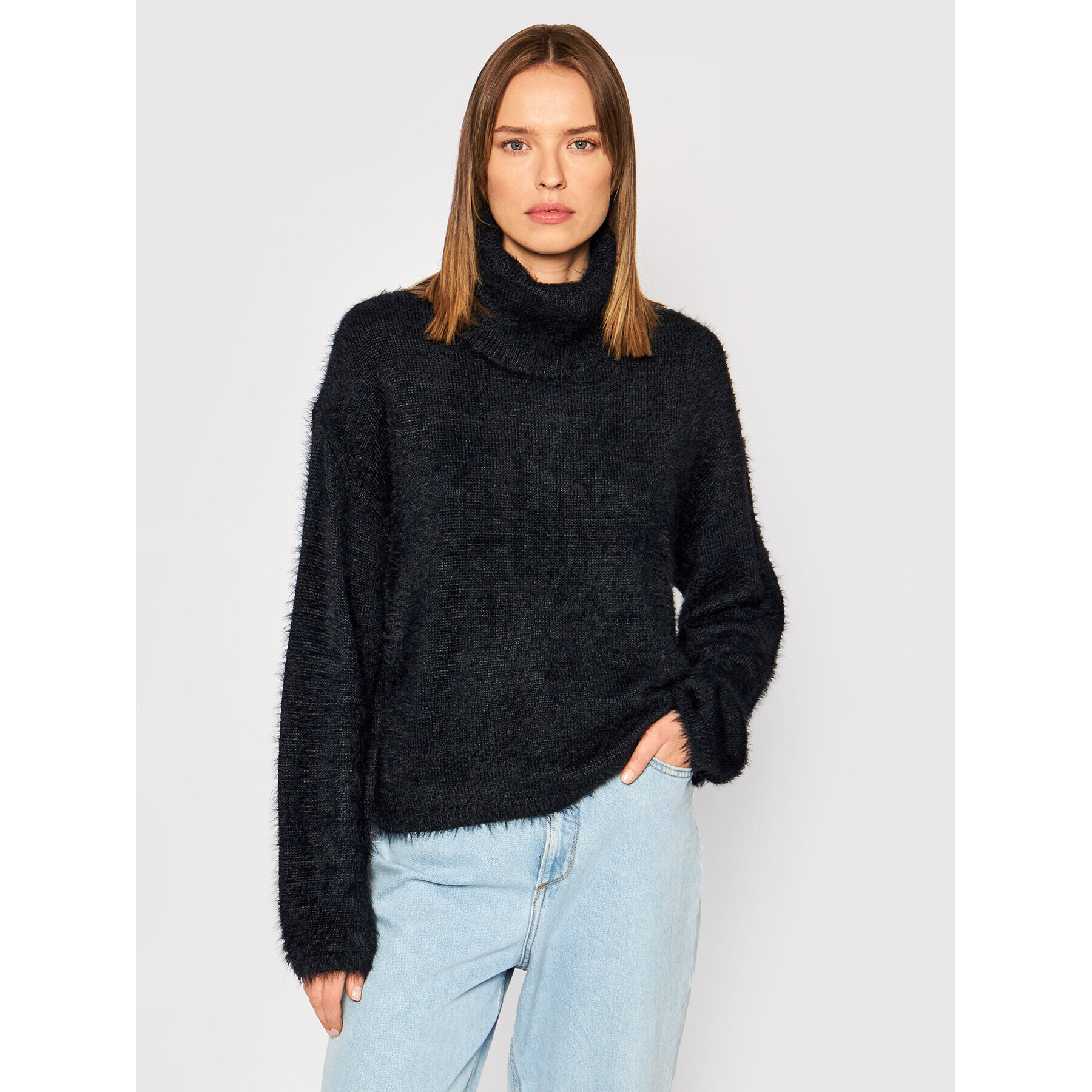 Vero Moda Bluză cu gât Poilu 10248751 Negru Relaxed Fit - Pled.ro