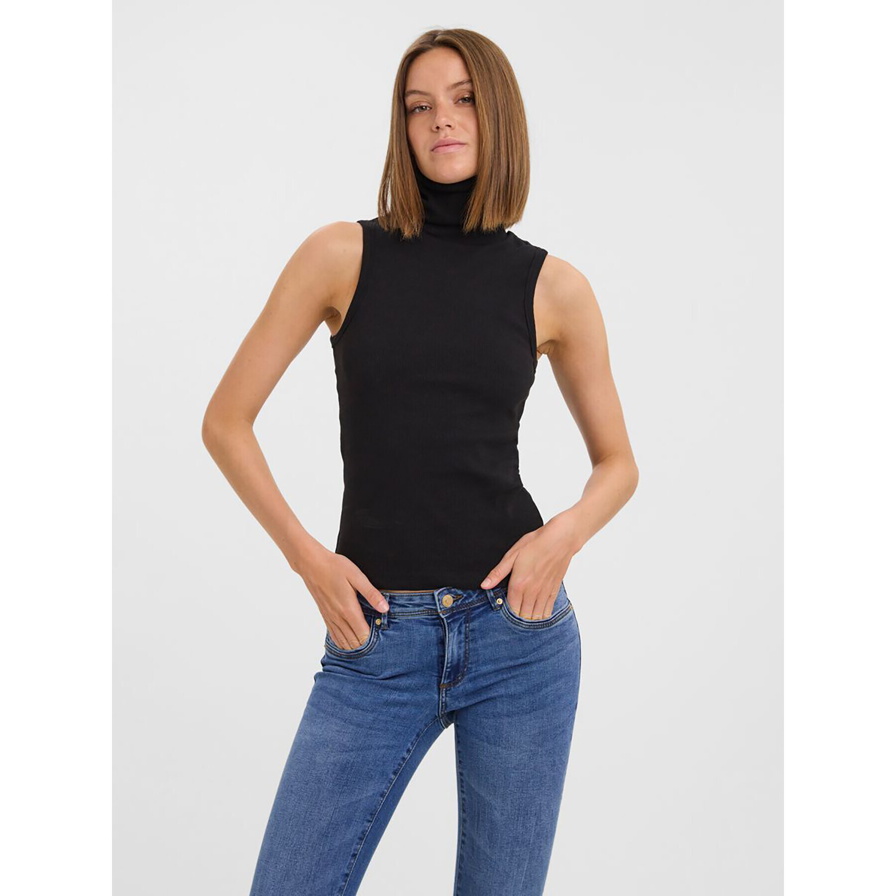 Vero Moda Bluză cu gât Vita 10271194 Negru Slim Fit - Pled.ro