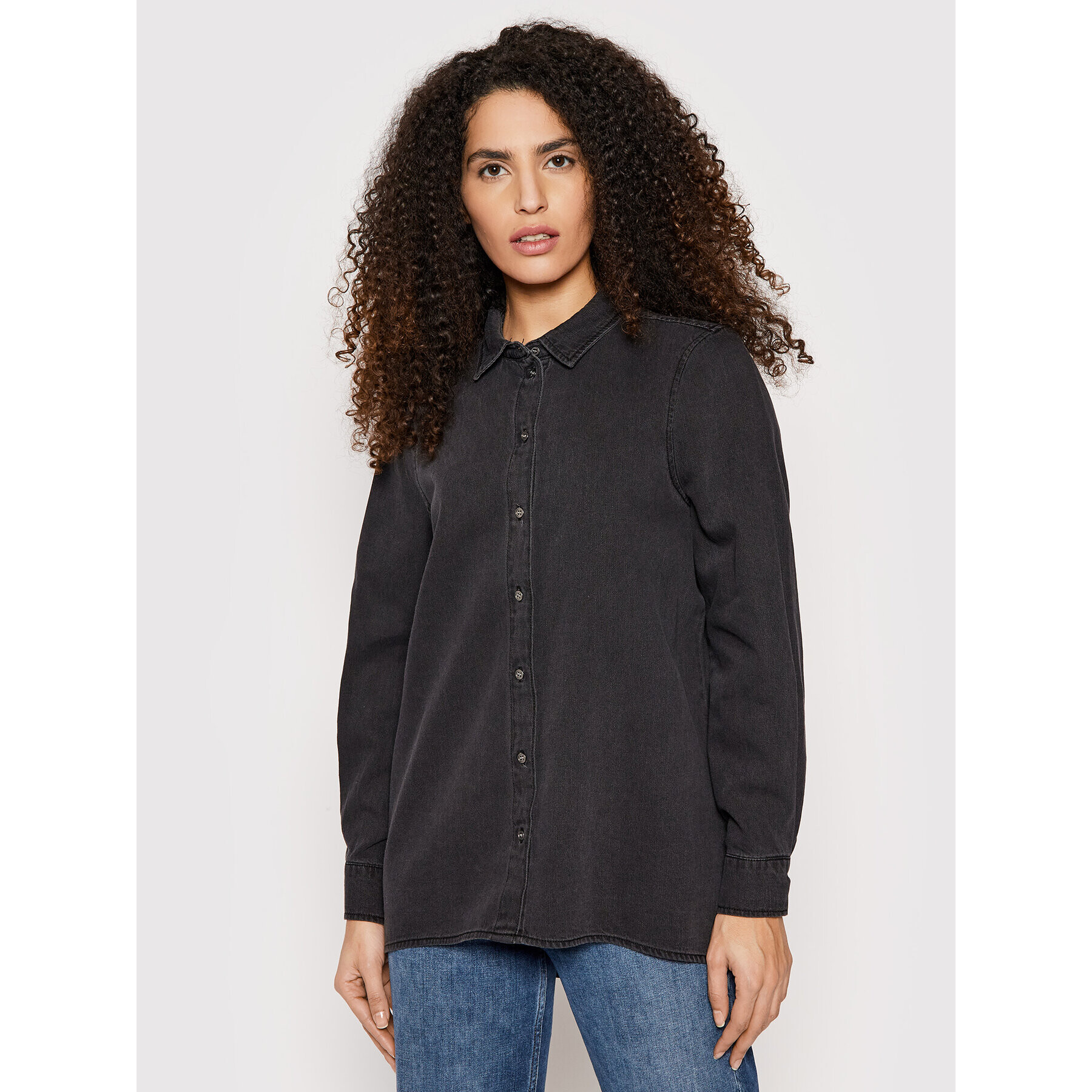 Vero Moda cămașă de blugi Flora 10258235 Negru Oversize - Pled.ro