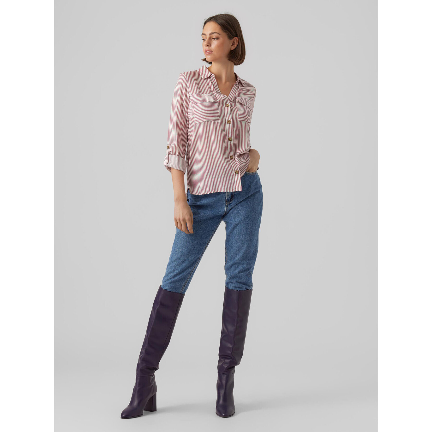 Vero Moda Cămașă Bumpy 10275283 Roz Regular Fit - Pled.ro